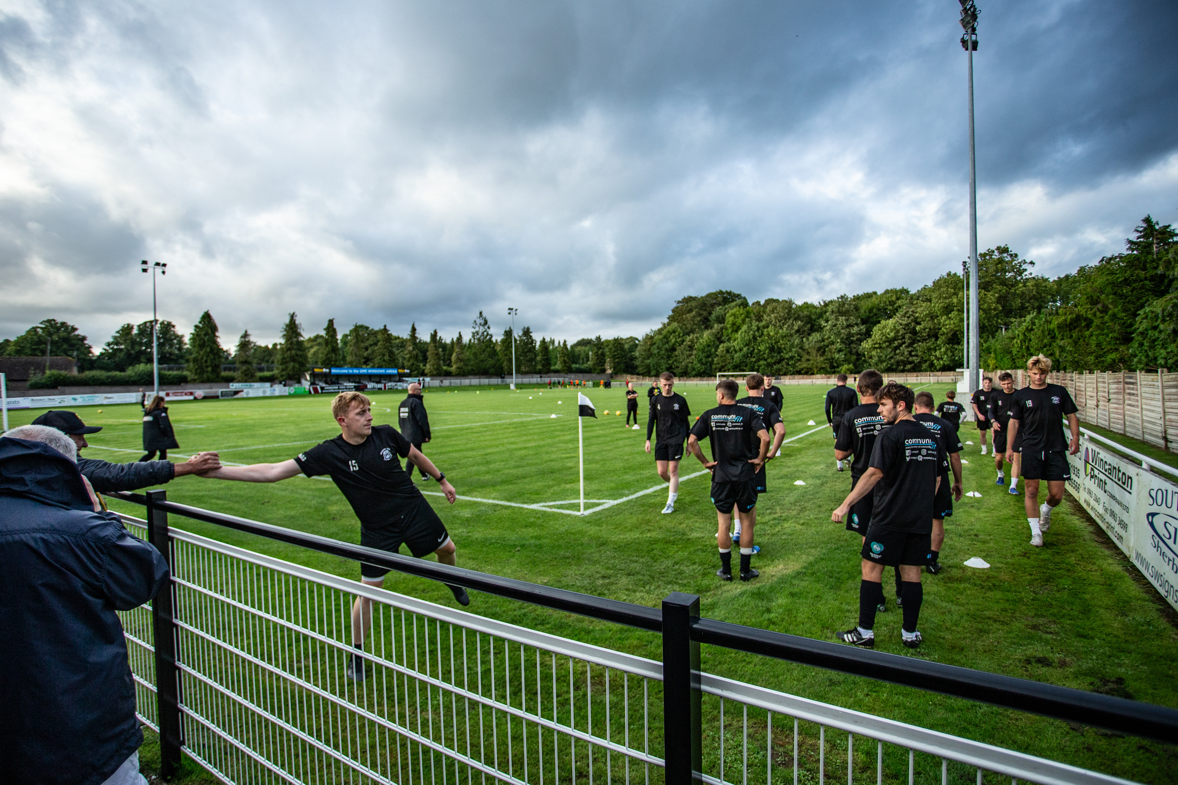 Pre match warm up at Sherborne Town FC