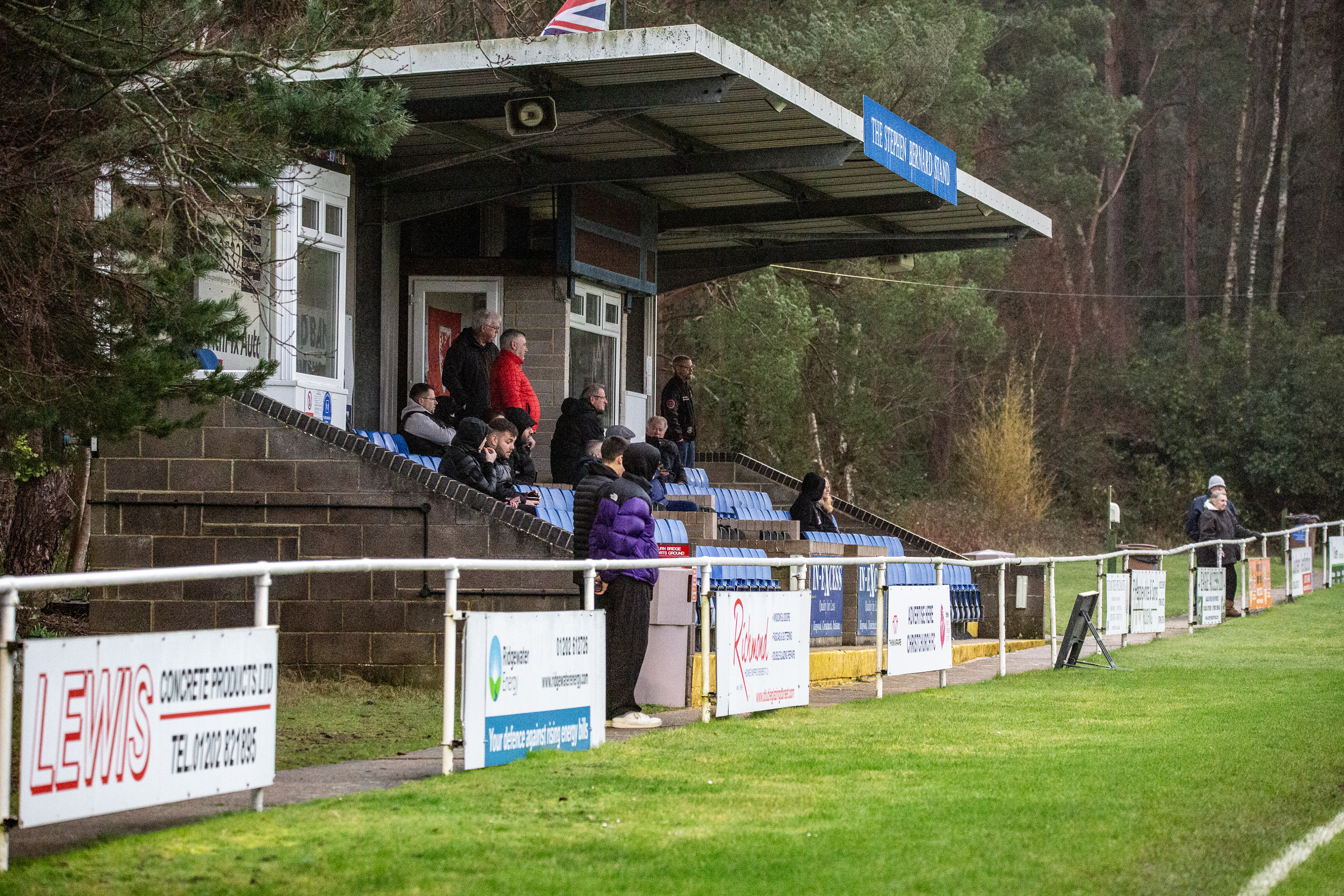 The stand at Hurn Bridge Sports Ground