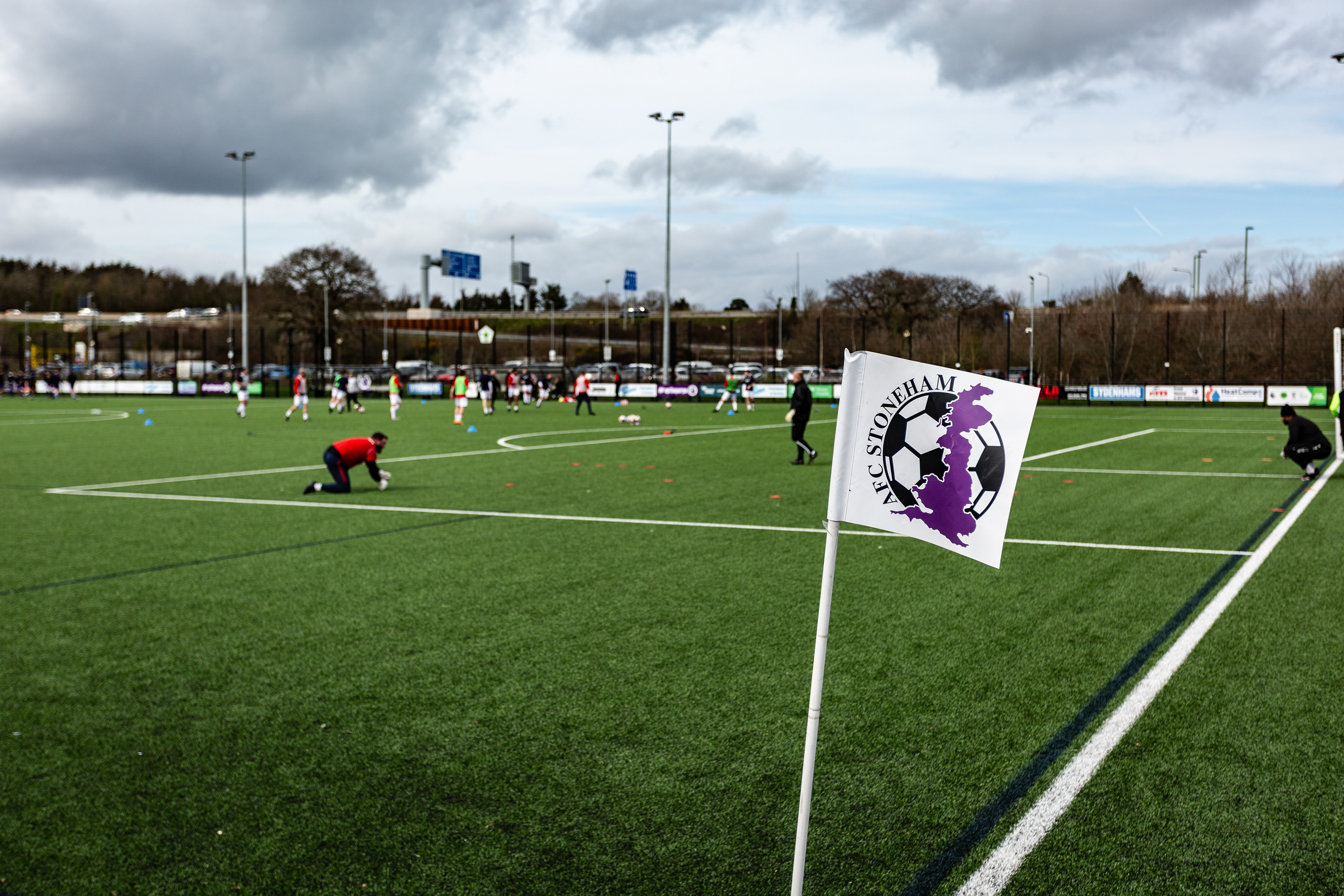The corner flag and view of the pitch at AFC Stoneham
