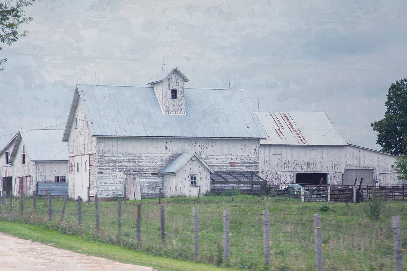 Blue and White Barn