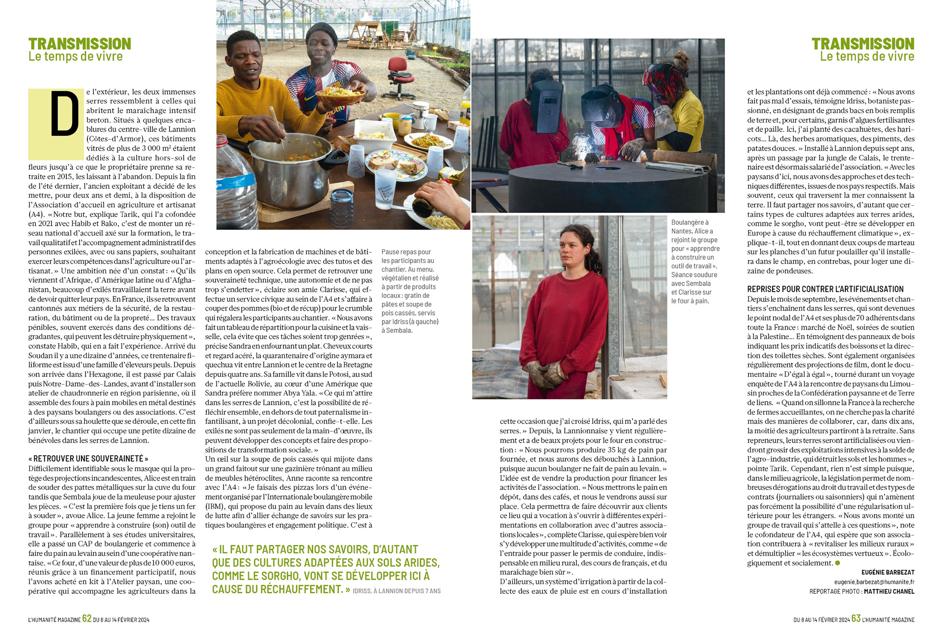 Exilés dans nos campagne : une belle relève paysanne - L'Humanité Magazine N° 891
