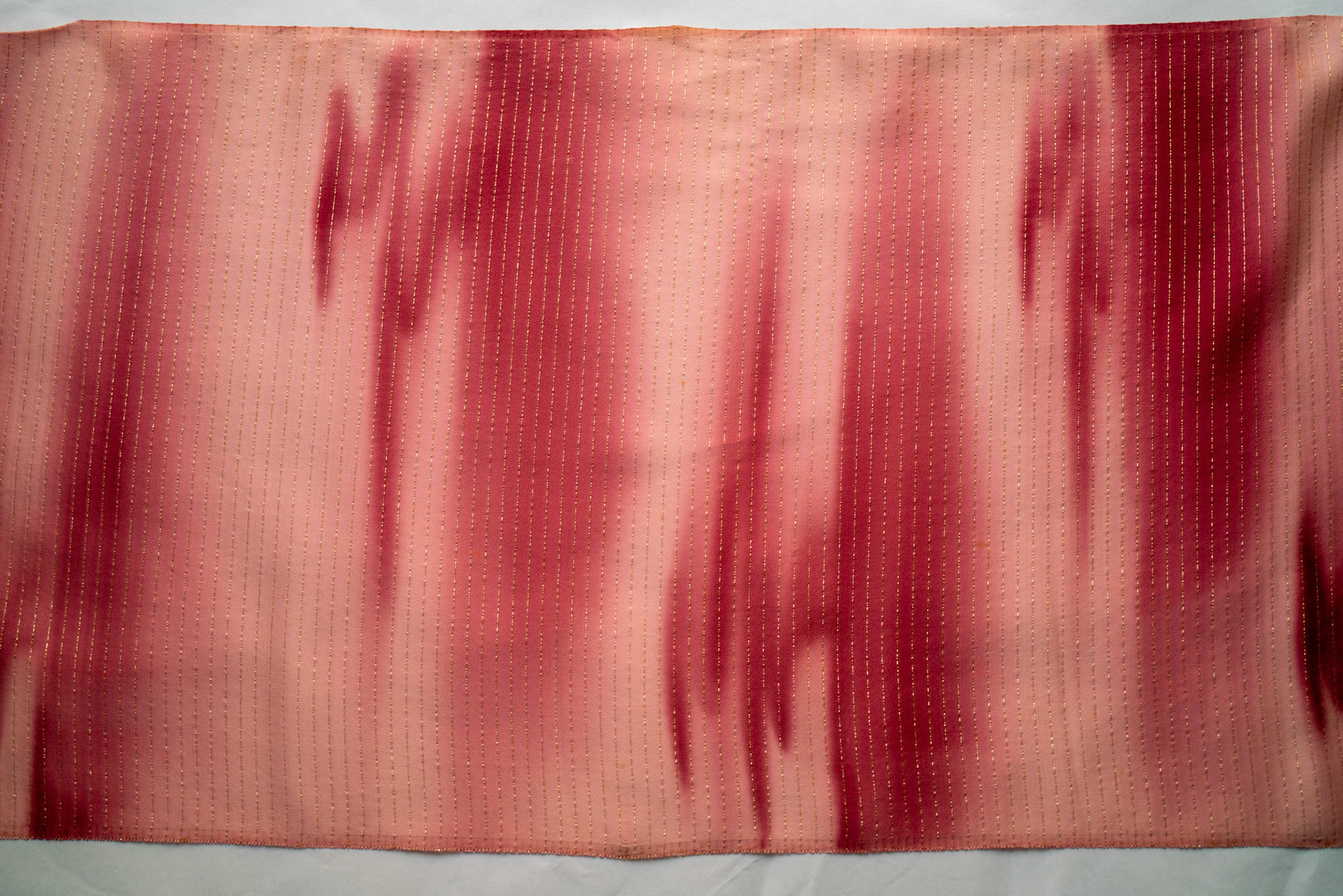 SG1 - Silk Kimono - Pink to Red Dying, Shiny Gold Fabric Threading