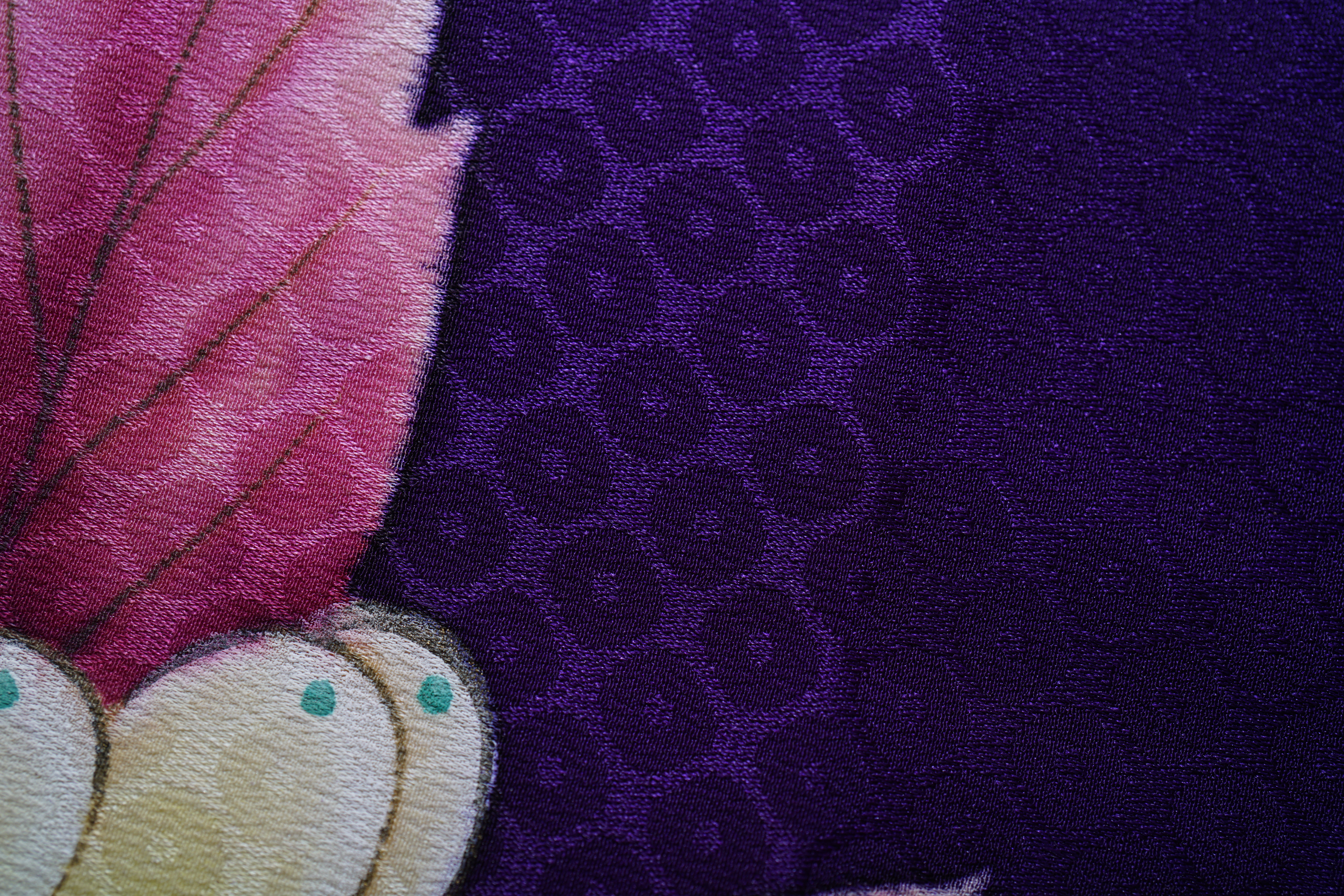 SP2 - Silk Vintage Kimono - Purple with Fruit and Leaves, Smooth and Light