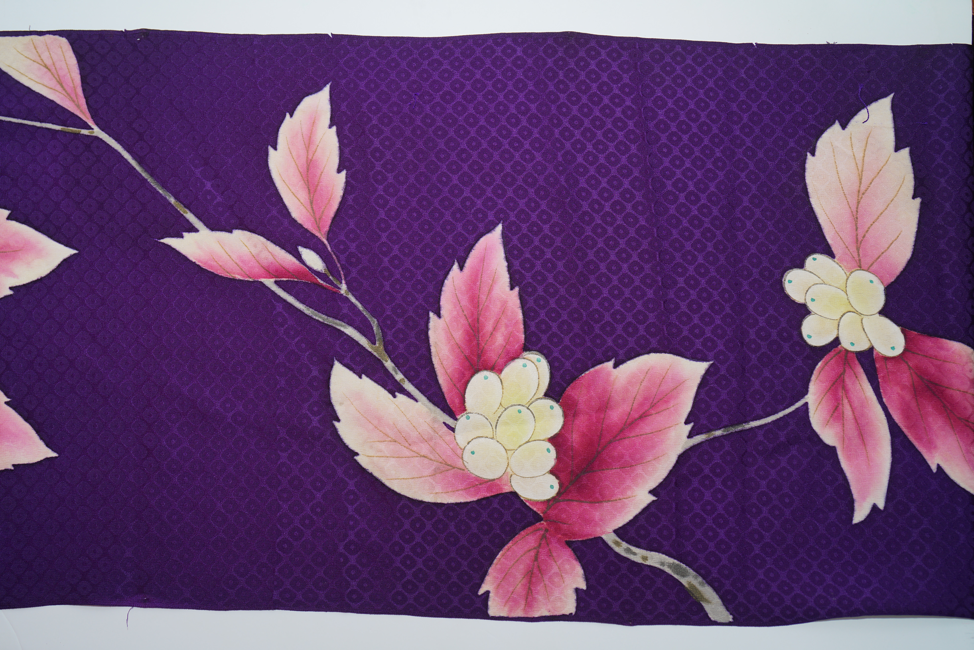 SP2 - Silk Vintage Kimono - Purple with Fruit and Leaves, Smooth and Light