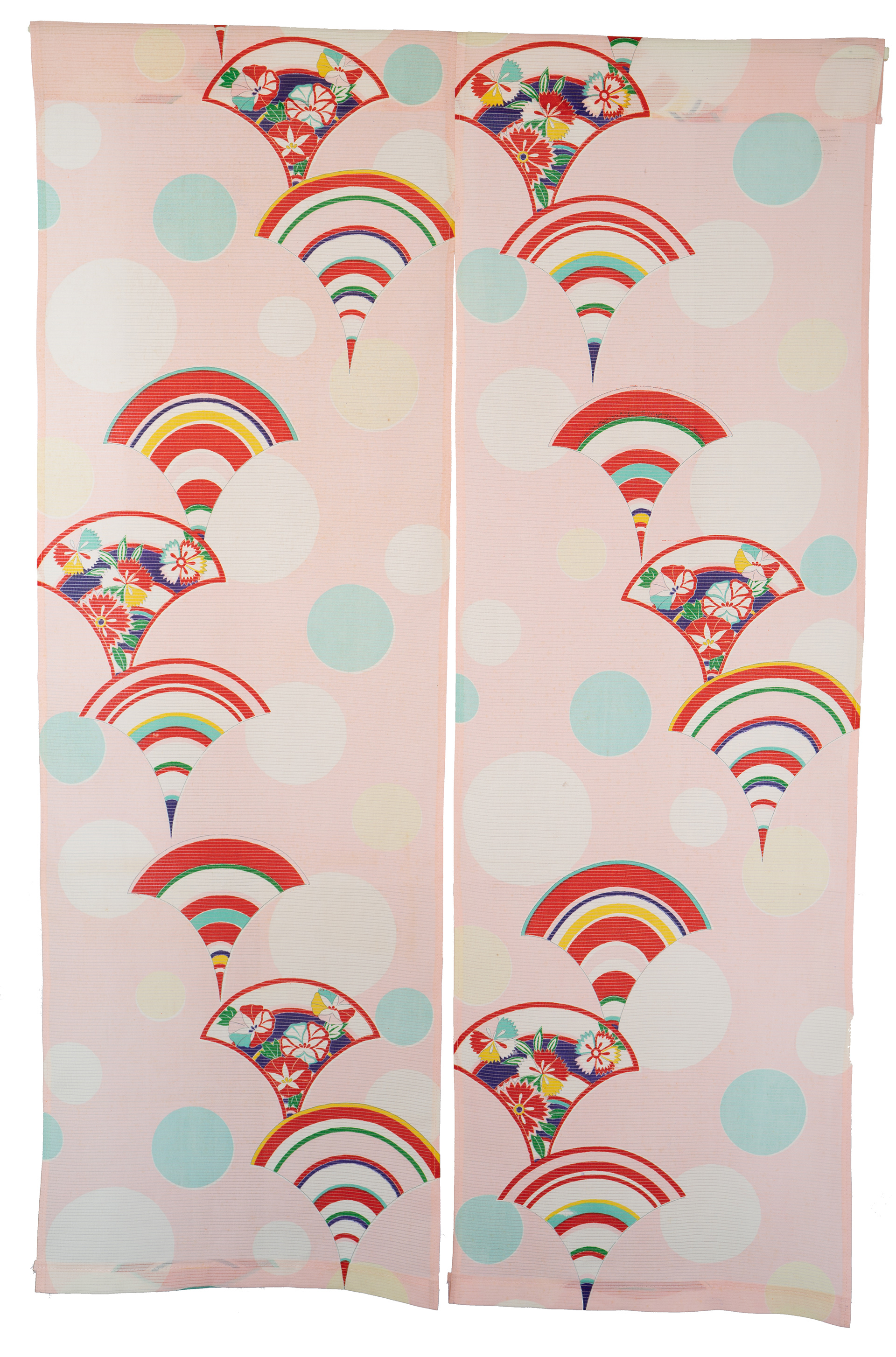 Yukata Noren - Vintage Yukata Silk, Fans/Flowers/Bubbles, Traditional Dying Technique