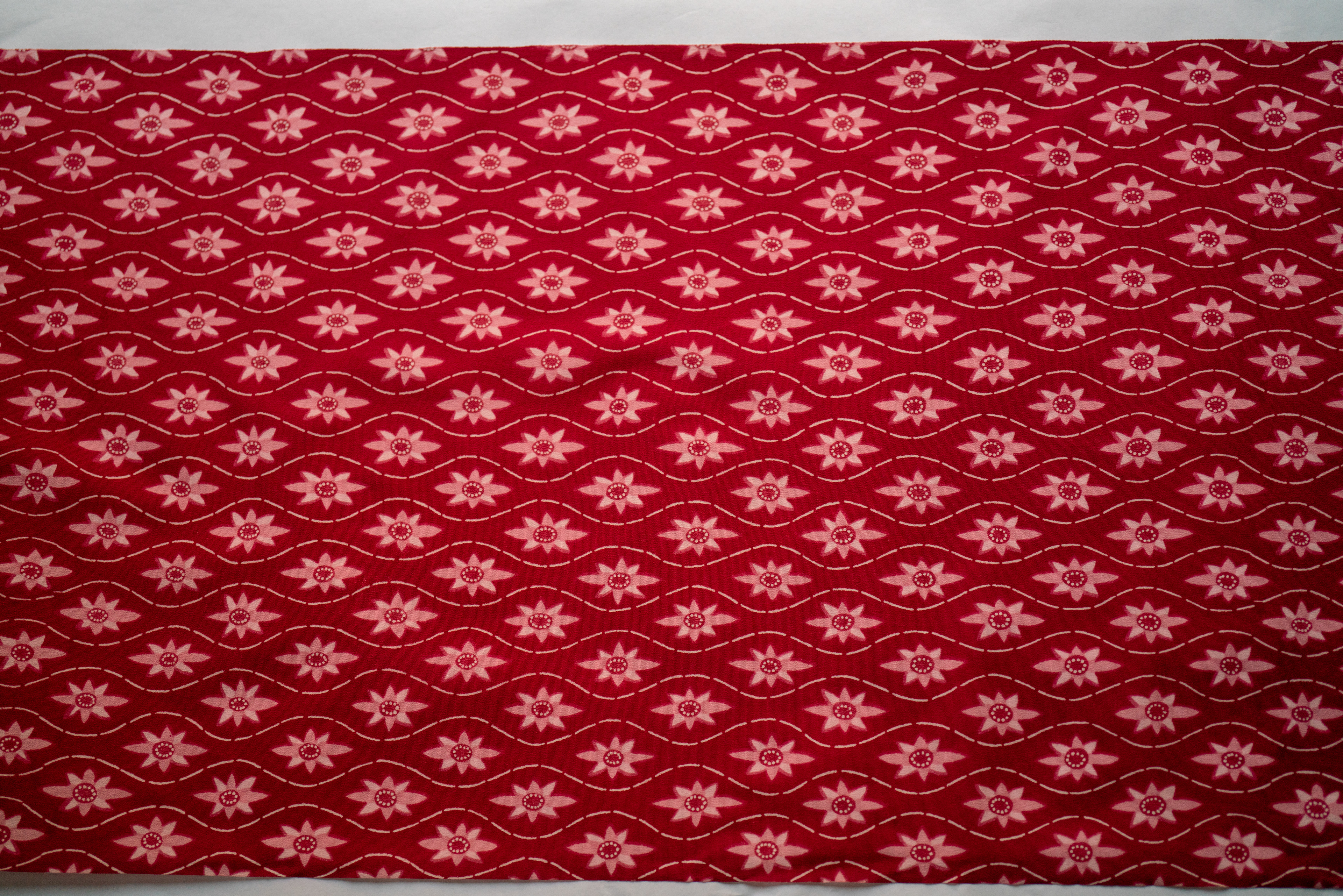 PR1 - Polyester Kimono - Red Flowers & Dotted Lines