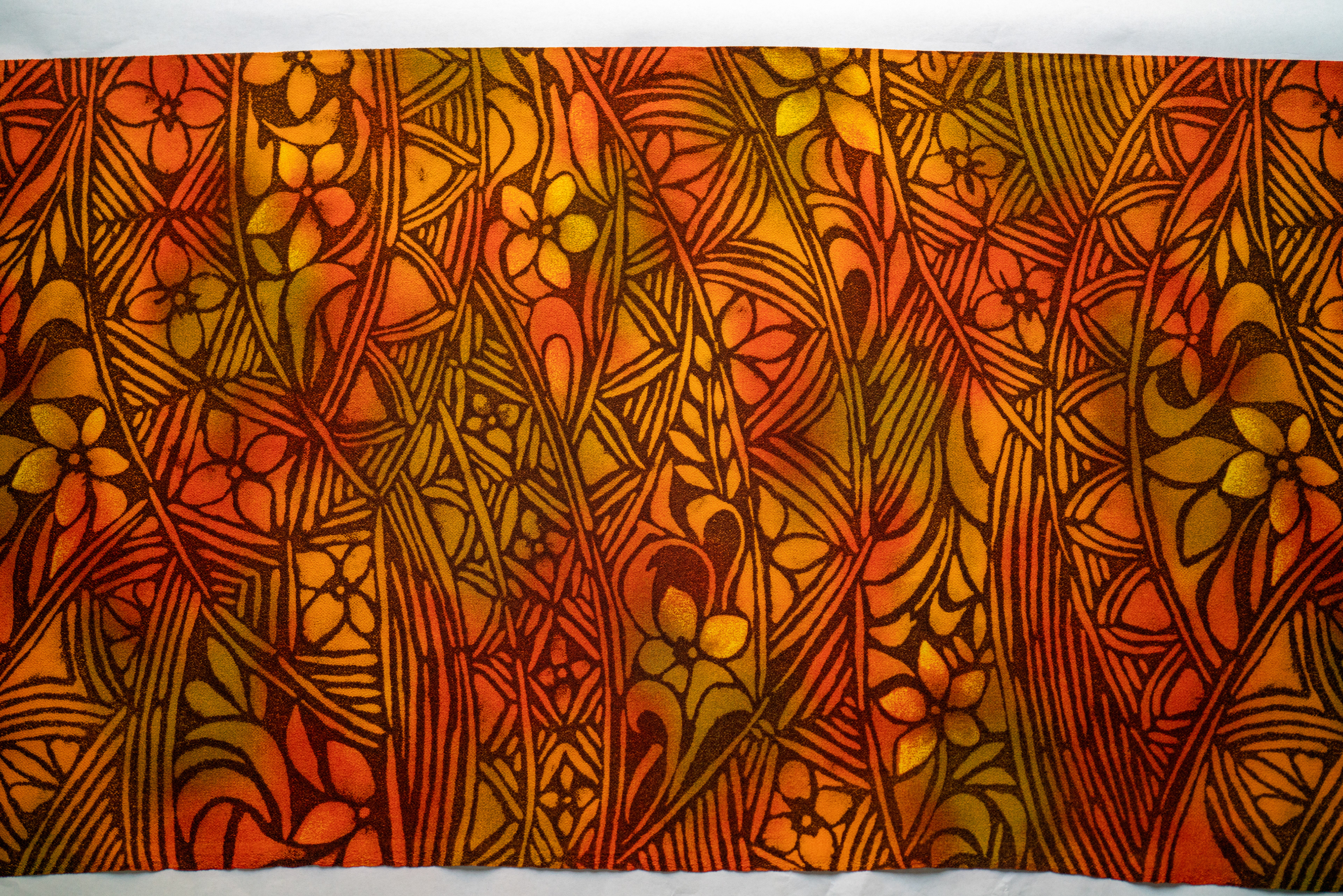 PO2 - Polyester Haori - Island Style, Red/Green/Orange, Flowers & Leaves