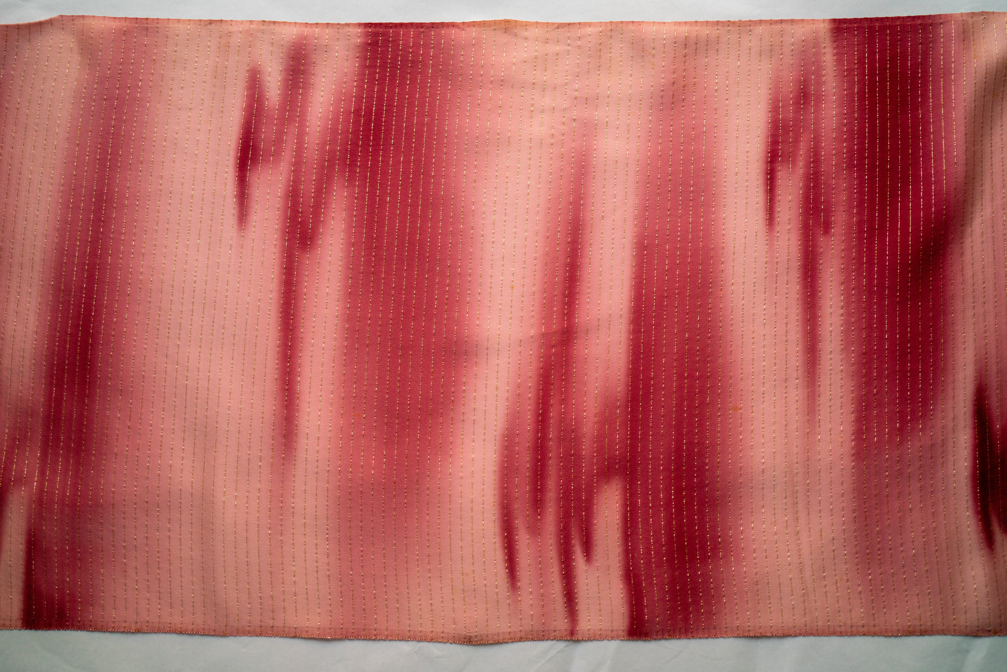 SG1 - Silk Kimono - Pink to Red Dying, Shiny Gold Fabric Threading