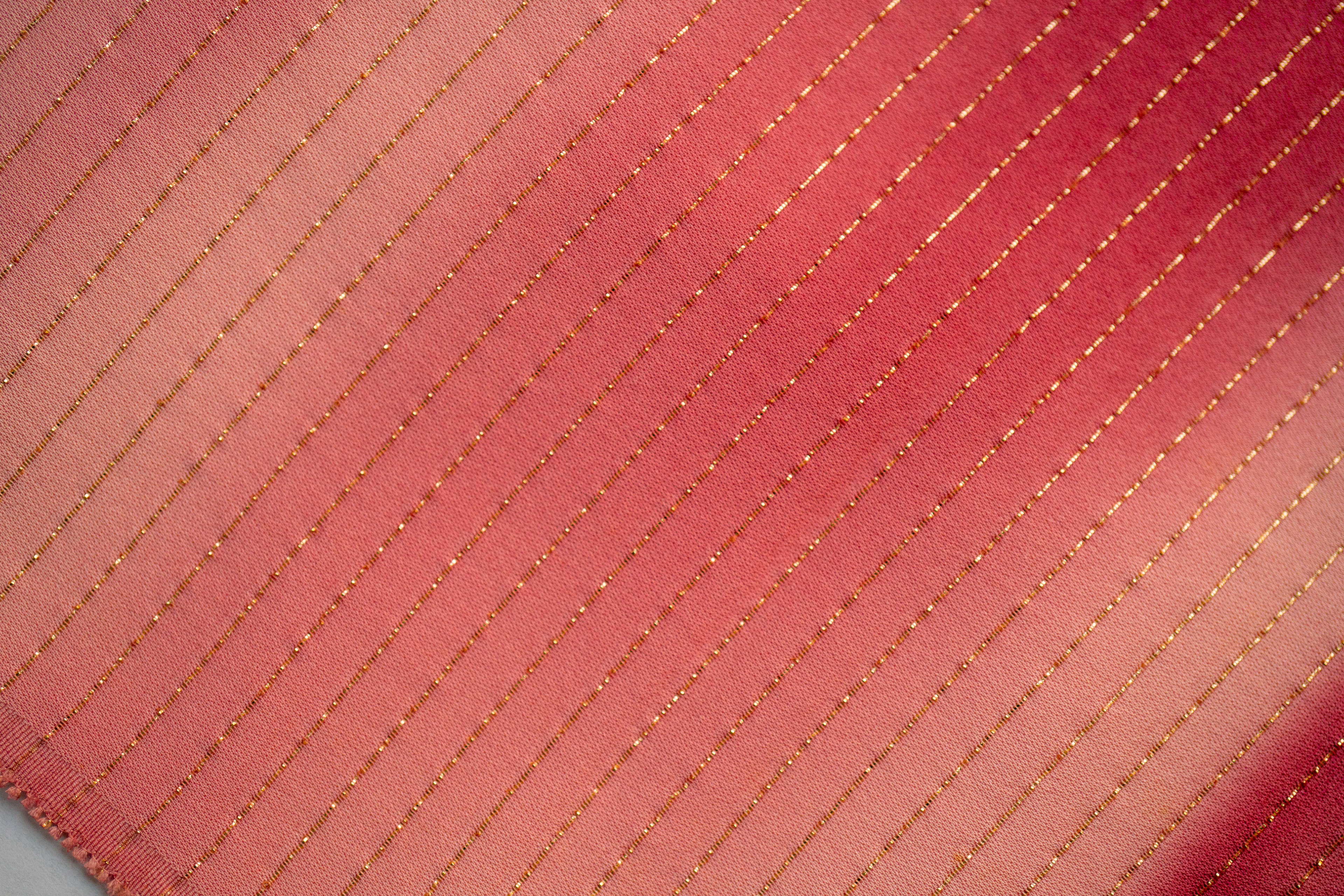 SG1 - Silk Kimono - Pink to Red Dying, Shiny Gold Fabric Threading
