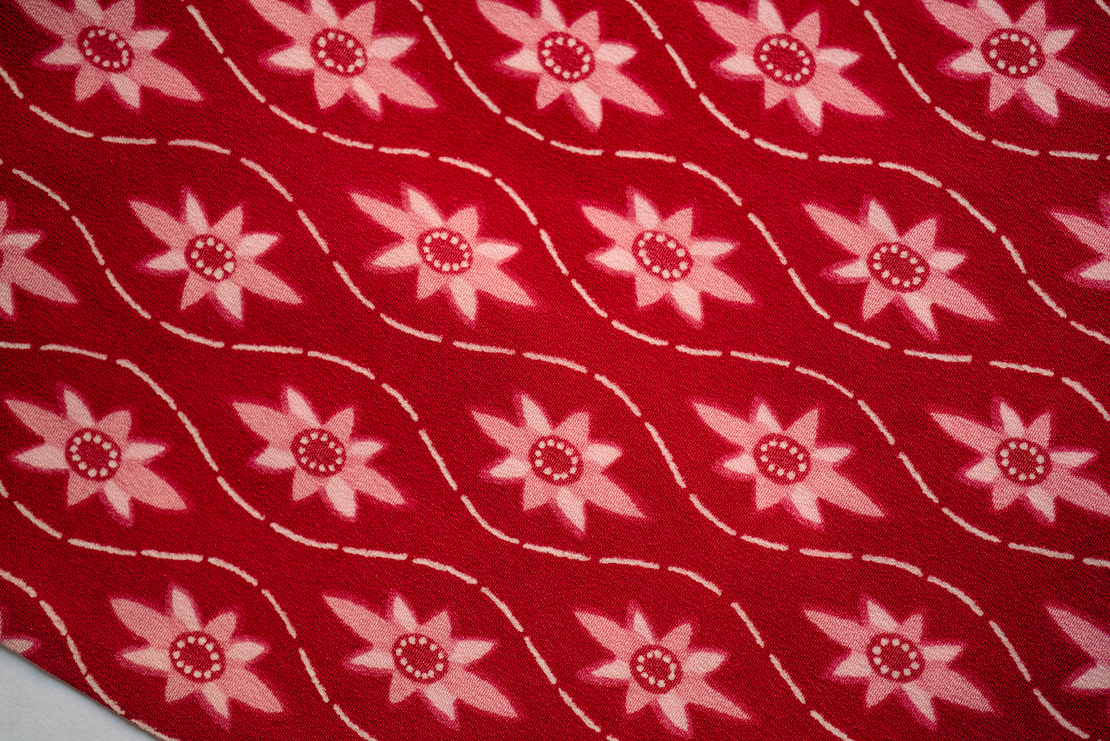 PR1 - Polyester Kimono - Red Flowers & Dotted Lines