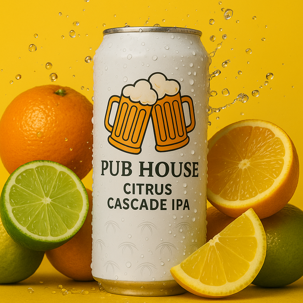 Rustic craft brewery branding including labels, signage, and merchandise design.