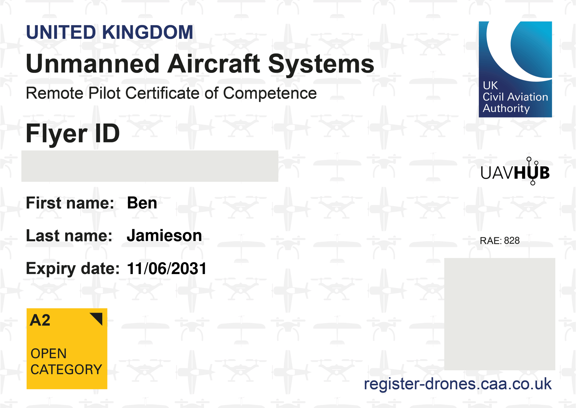 UK Civil Aviation Authority A2 Certificate of Competency