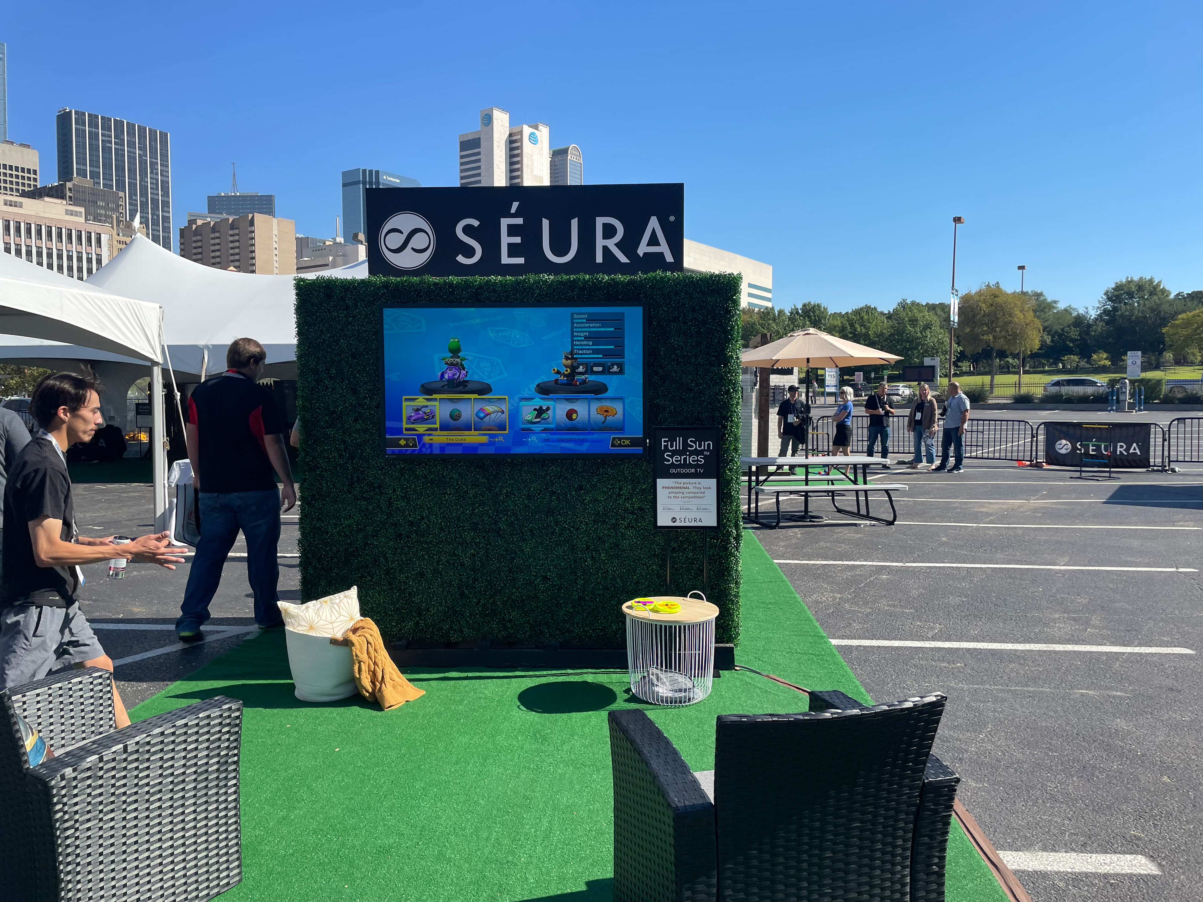 Product vignettes provided engagement opportunities for visitors to engage with our products in ways consumers would use at home. Examples include gaming, peaceful outdoor yoga, and movie night.