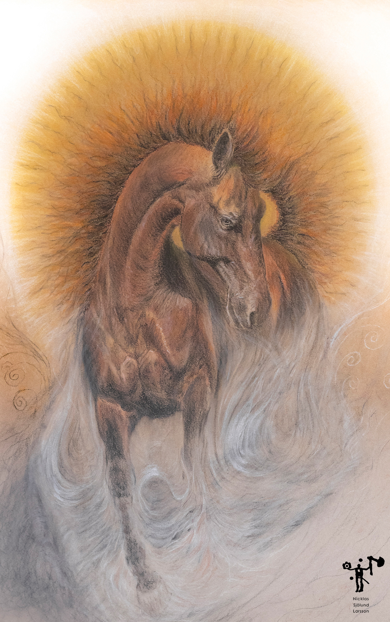 Birth of the Sun, pastel and pencils