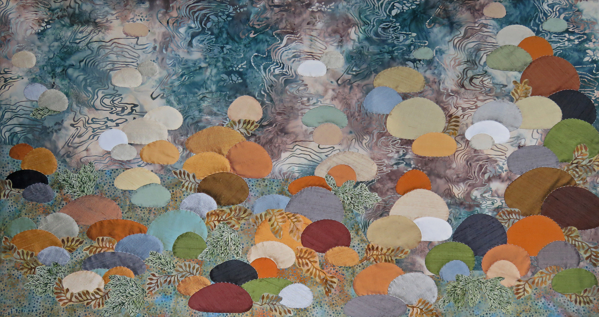 Tidal, 2023, 43" x17", handworked silks and batiks
