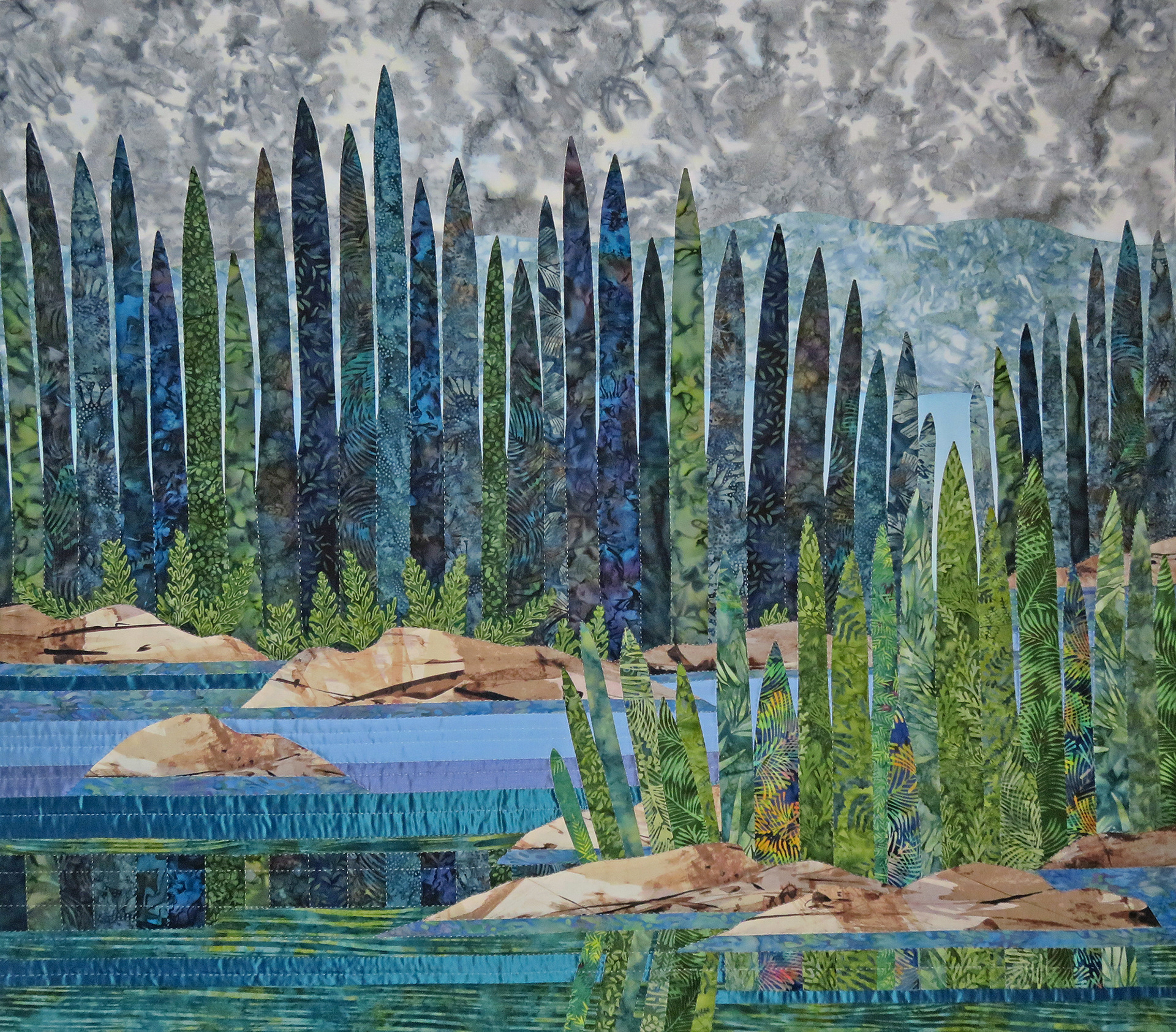 Northland, 48"x 41", SOLD, handworked silks & batiks