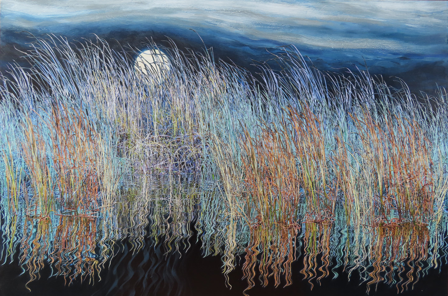 Stillness, 2026, 24"x 36",  hand cut, layered paper photos and acrylic paint