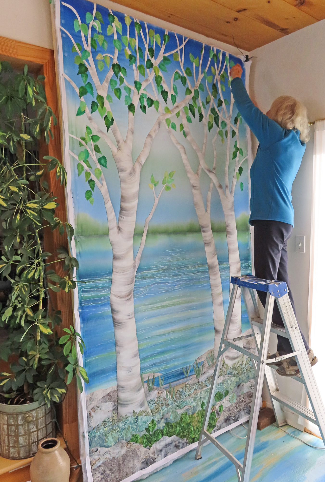 Completing Commission February 2024, 4ft wide by 8ft high,  hand painted fabrics