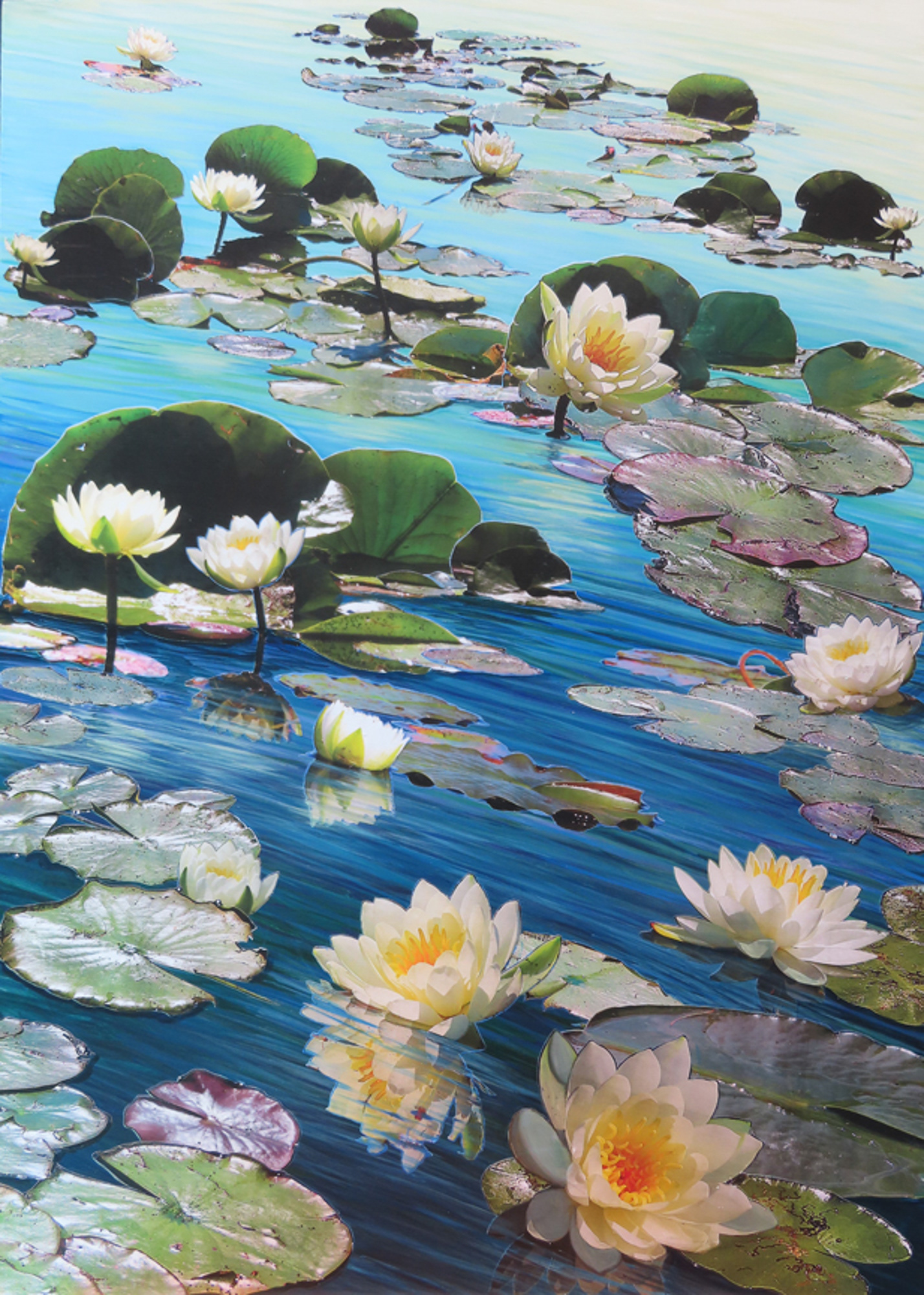 Lilies in a Breeze, 2026, 30"x 22",  hand cut, layered paper photos and acrylic paint