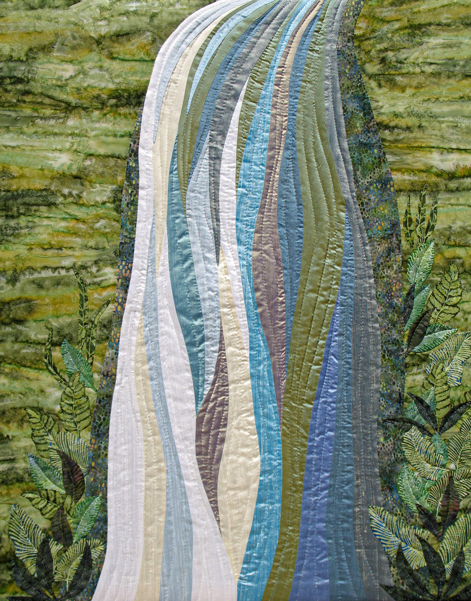 Falling Water V, 39"x46", handworked silks & batiks