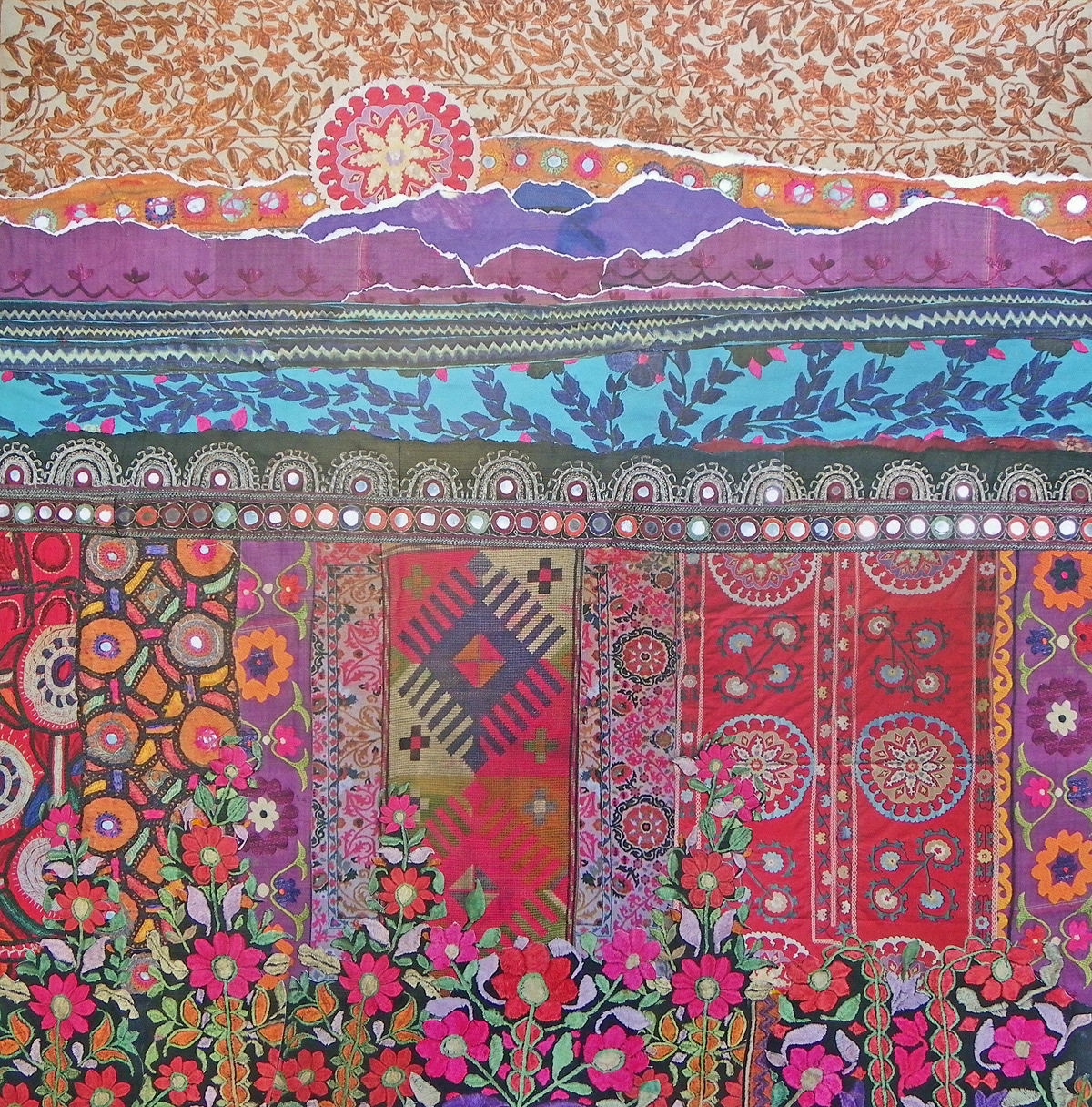 Inside the Wall There Is A Garden # 1, 2023,   24” x 24”,  paper collage on panel