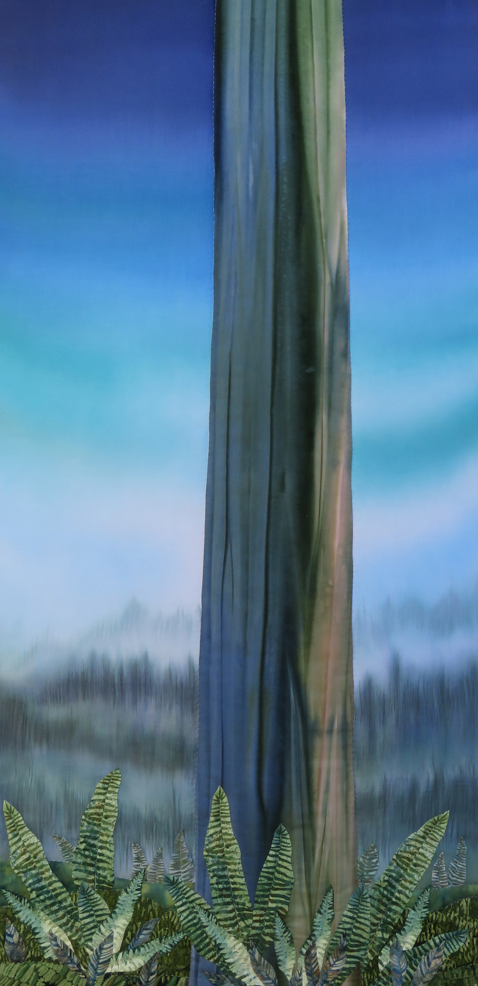 Last Stand, 24" x 50", handworked painted silks & batiks