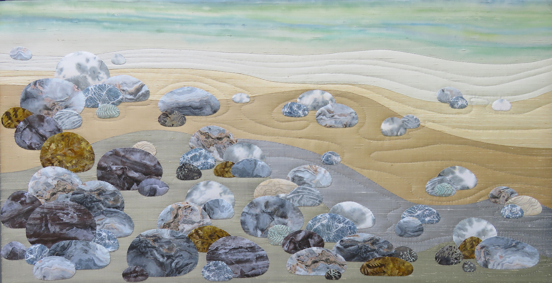 Cloudrock Shore, 48" x 25", handworked painted silks & batiks