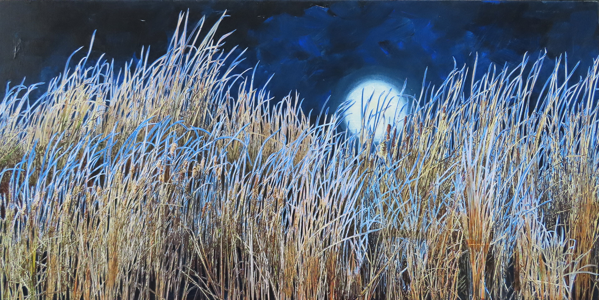 Blue Aura, 2026, 12"x24", hand cut paper photos and acrylic paint