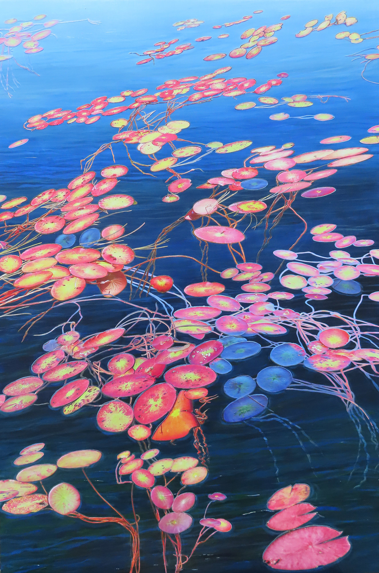 Silent Lake Water Plants,  2026,  36" x 24", hand cut, layered paper photos and paint