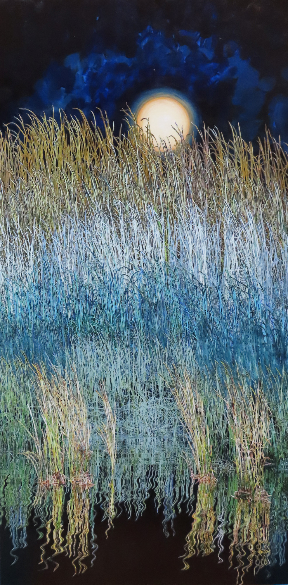 Imagine the Marsh Light,  2025,  40"x 20", hand cut paper photos and acrylic paint