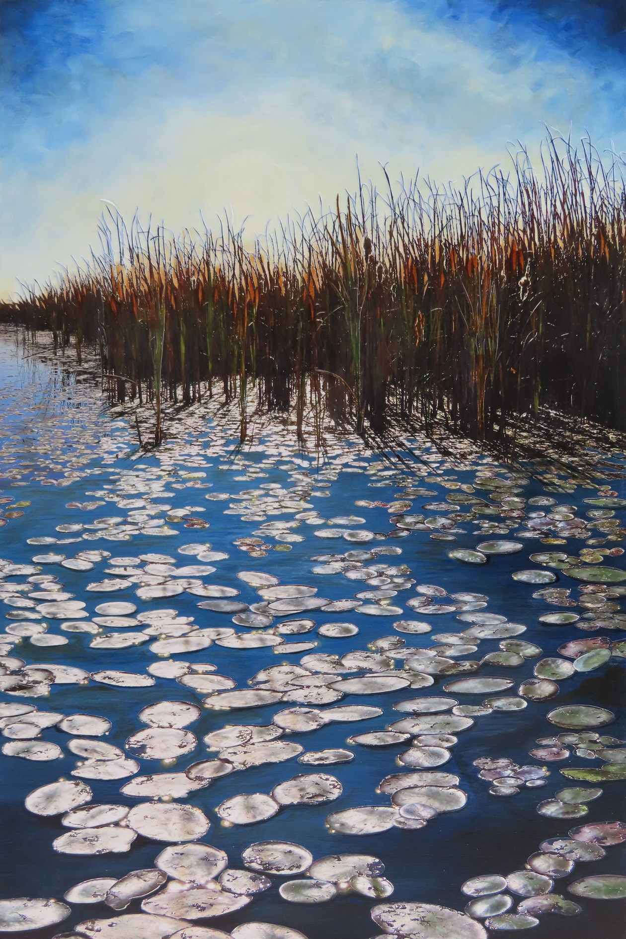 Autumnal Marsh Light, 2025, 20"x30", hand cut paper photos and acrylic paint