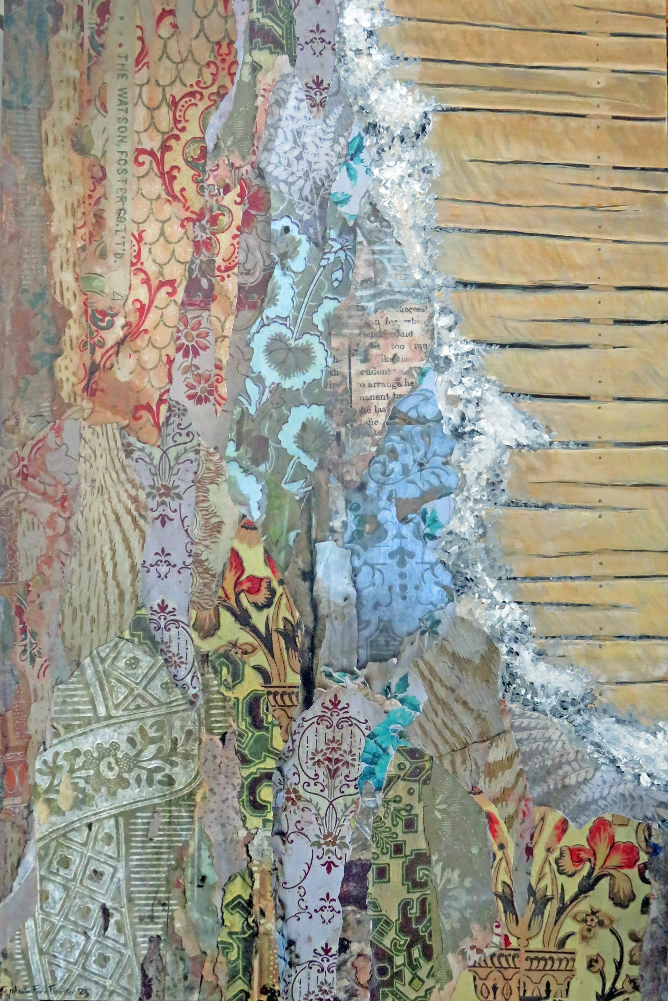Fragments in Time #1, 2023,  24" x 36", mixed media on birch board, SOLD