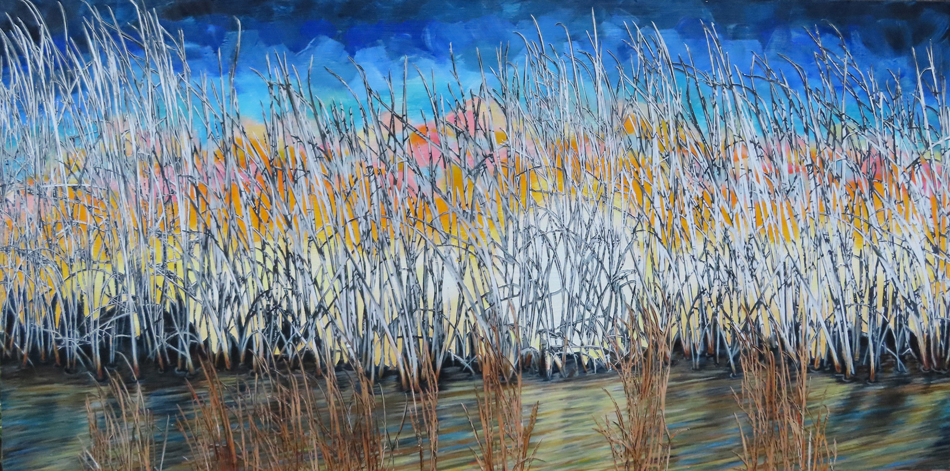 Marsh Light #4 Light Returns, 2024,  15" x 30", SOLD, hand cut paper photos and acrylic paint