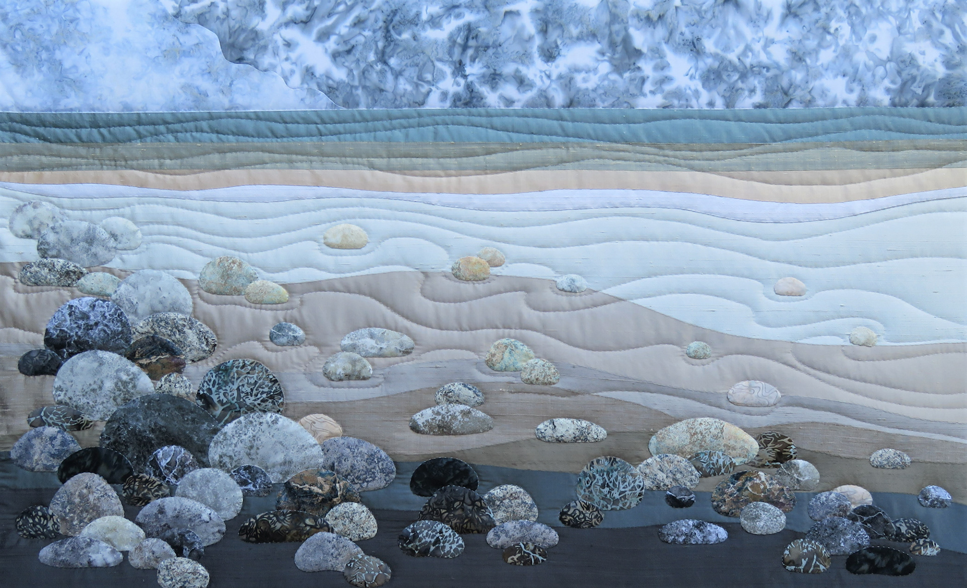 Ocean Shore,  50" X 30",  SOLD,  handworked batiks, silks and cottons