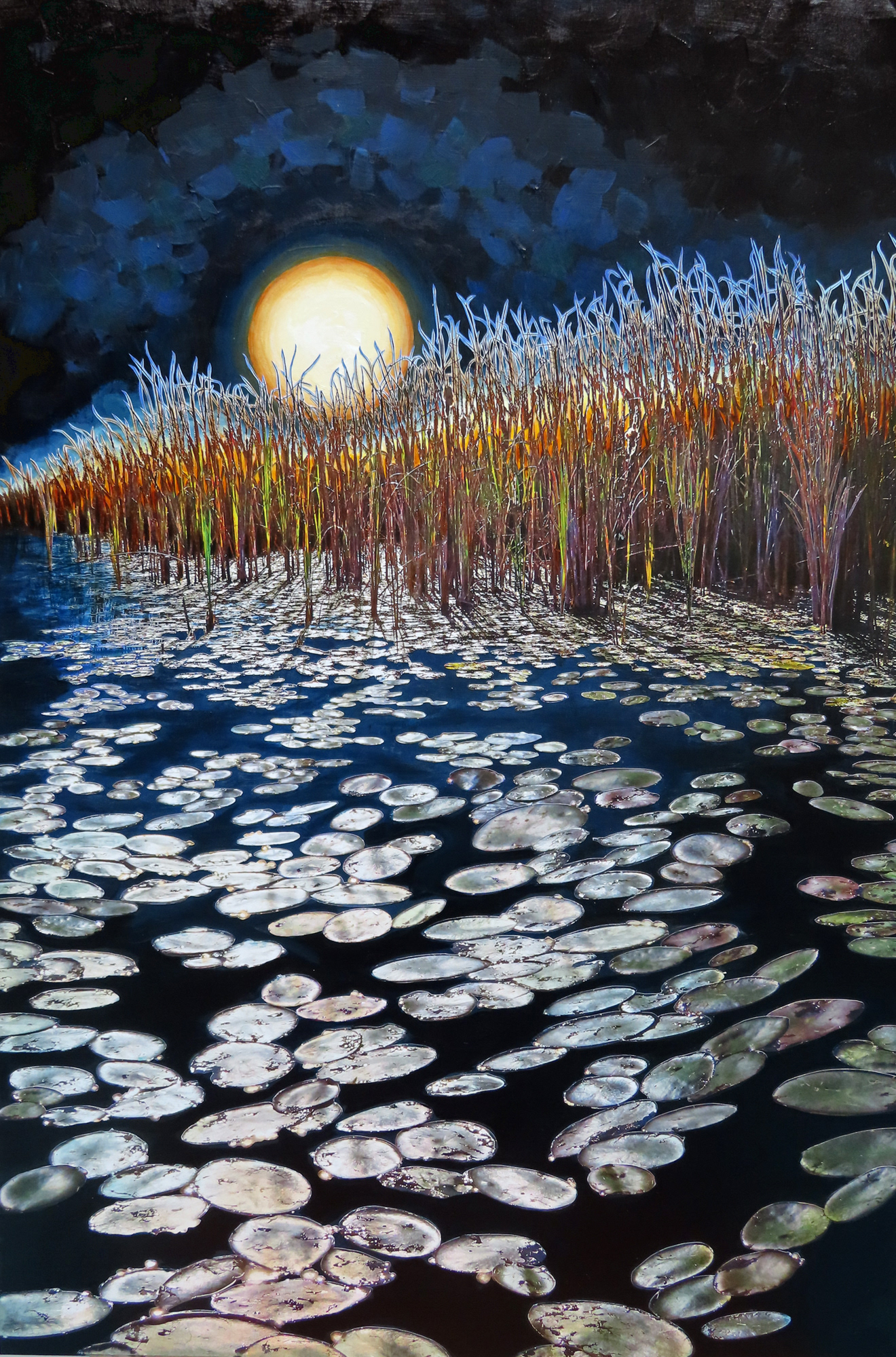 Lilies of the Night, 2025,  30"x 20", SOLD, hand cut paper photos and acrylic paint