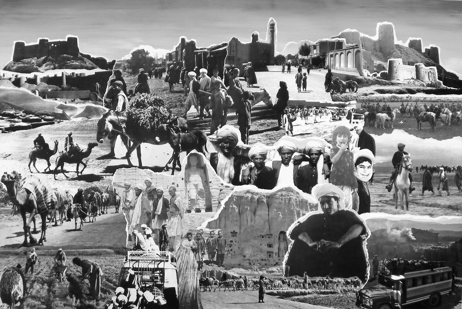 Impressions of Afghanistan 1970s,  2023,  24"x36",  mixed media 