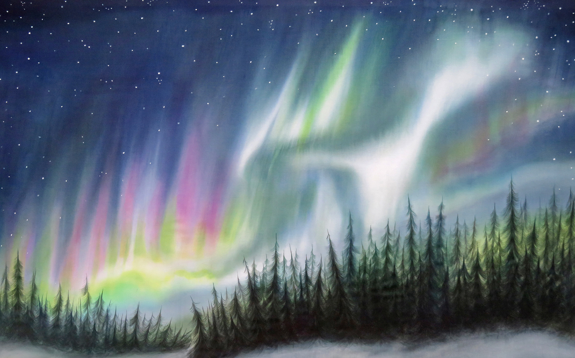Aurora #3, 2023, 37"x22",  painted with liquid dyes on wet cotton