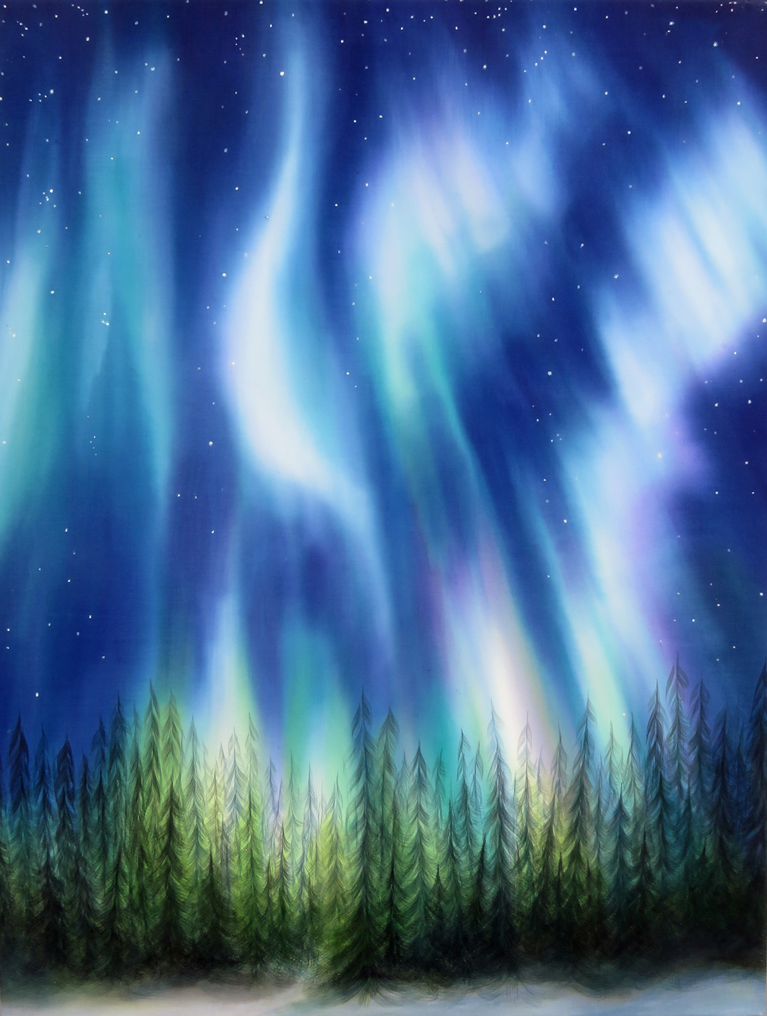 Aurora #4, 2023, 26" x 35",  liquid dyes on wet cotton & dry brush