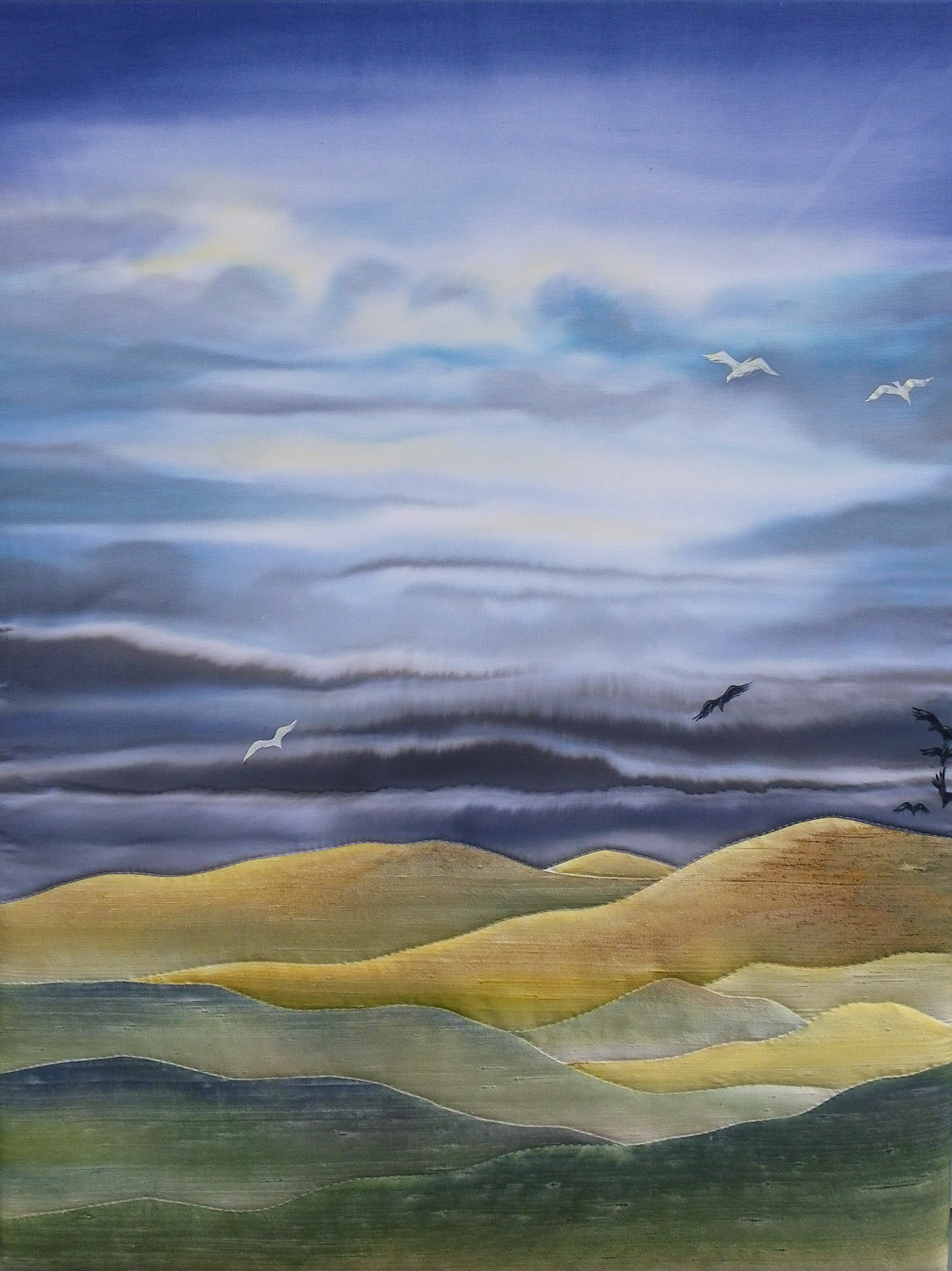 Orkadian Light #2, handworked painted silks, SOLD