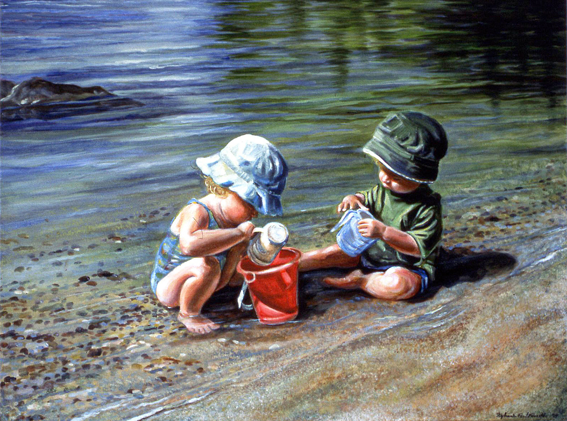 Little Ones Playing, acrylic on canvas, commission