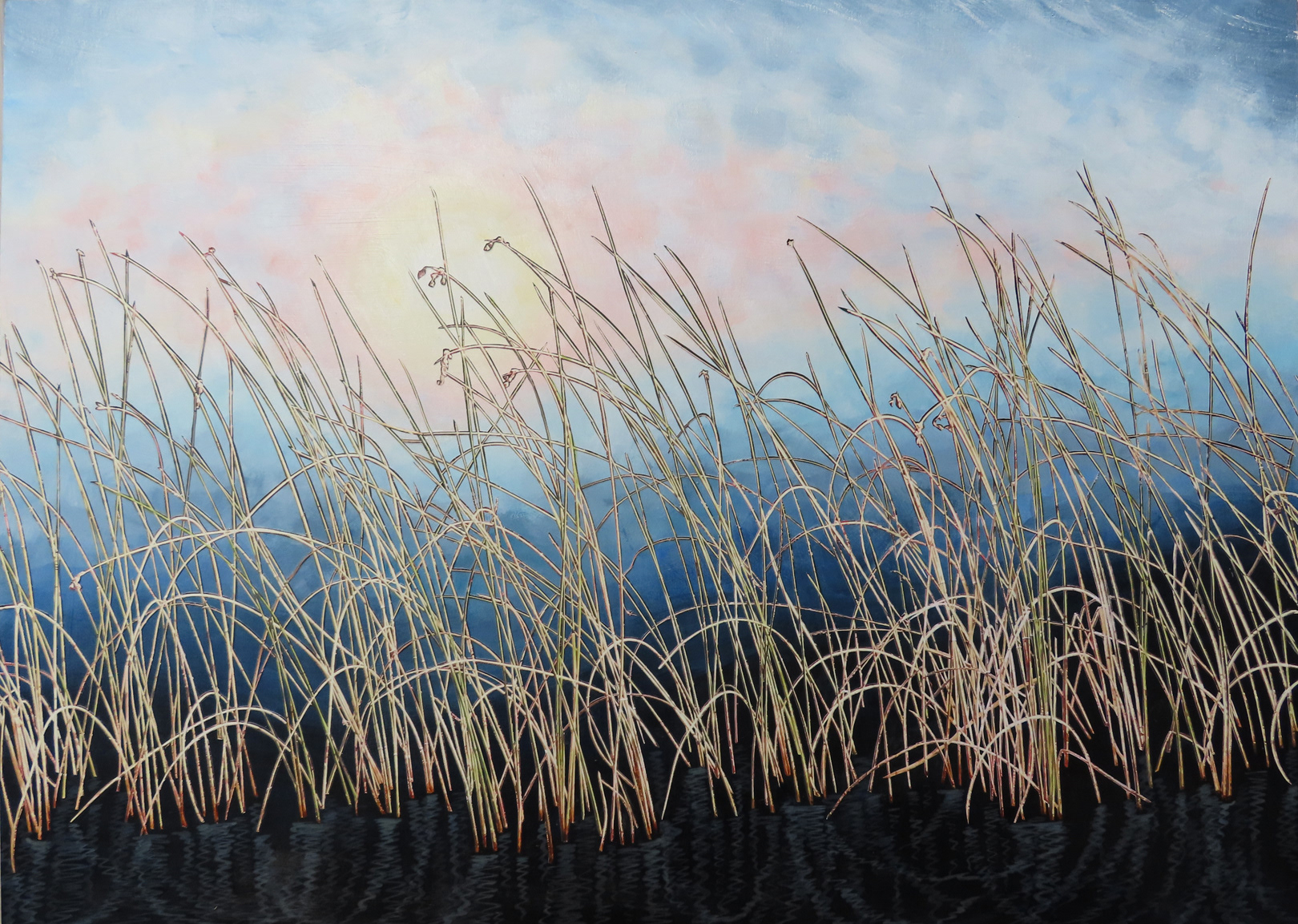 Morning Stillness, 2026, 20"x 28",  hand cut, layered paper photos and paint