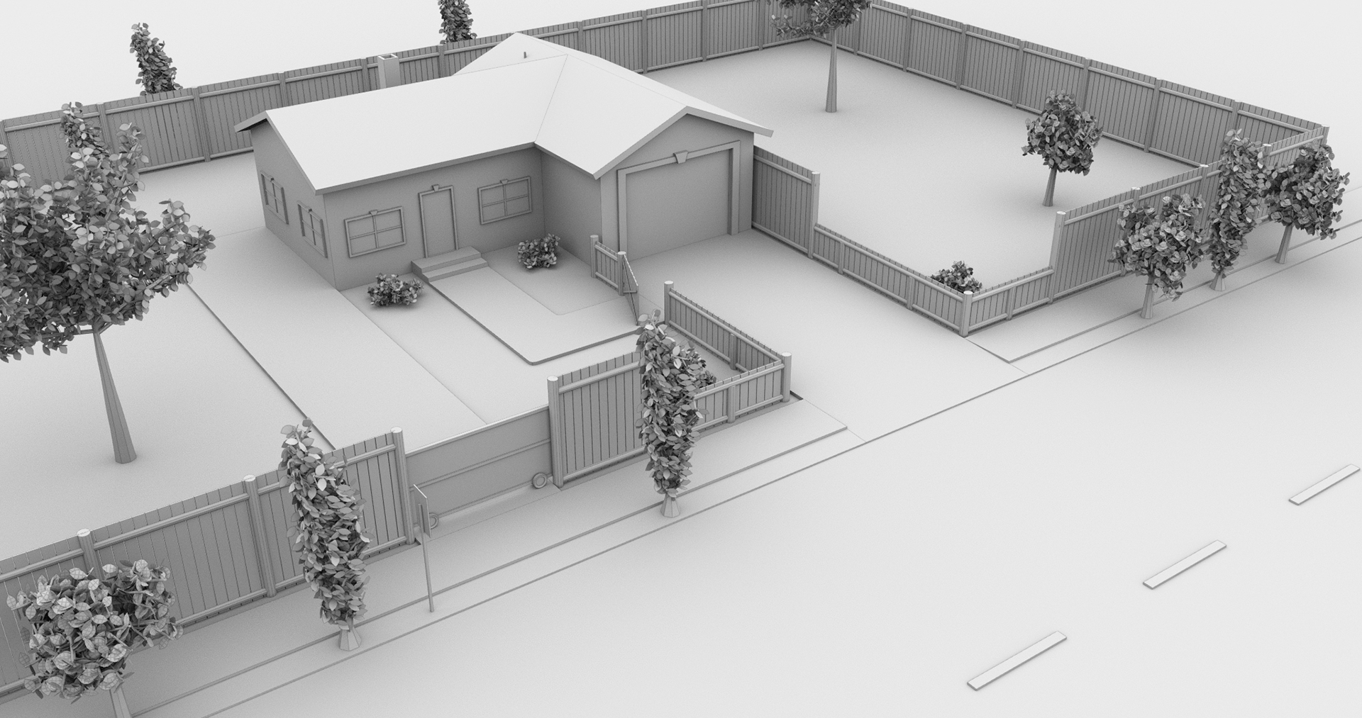 Gray 3D Illustration of a home following fencing regulations set by the city