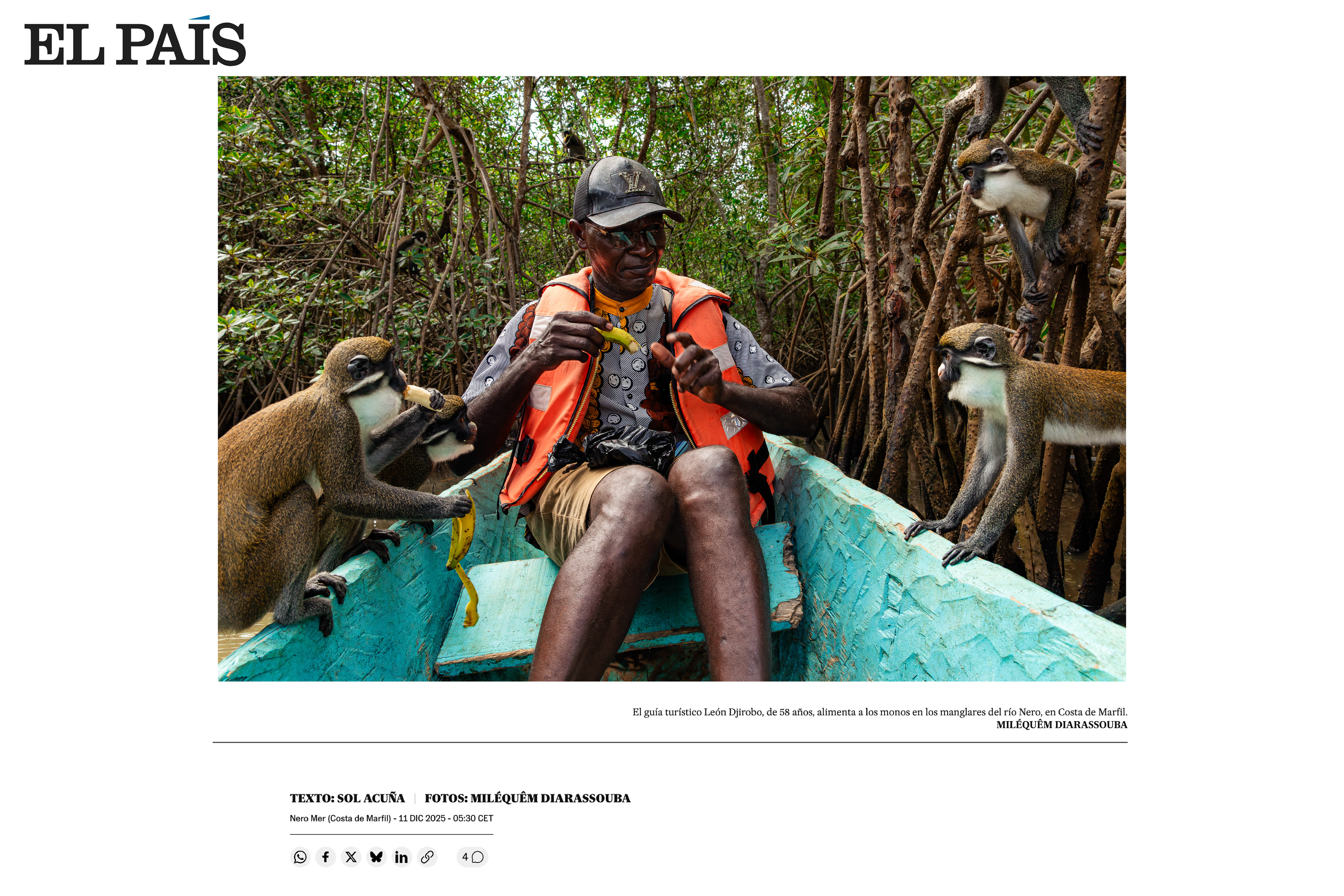 El País feature on Néro Mer, highlighting a unique conservation and ecotourism initiative in Côte d’Ivoire. Written by Sol Acuña, with photographs by Miléquêm Diarassouba.