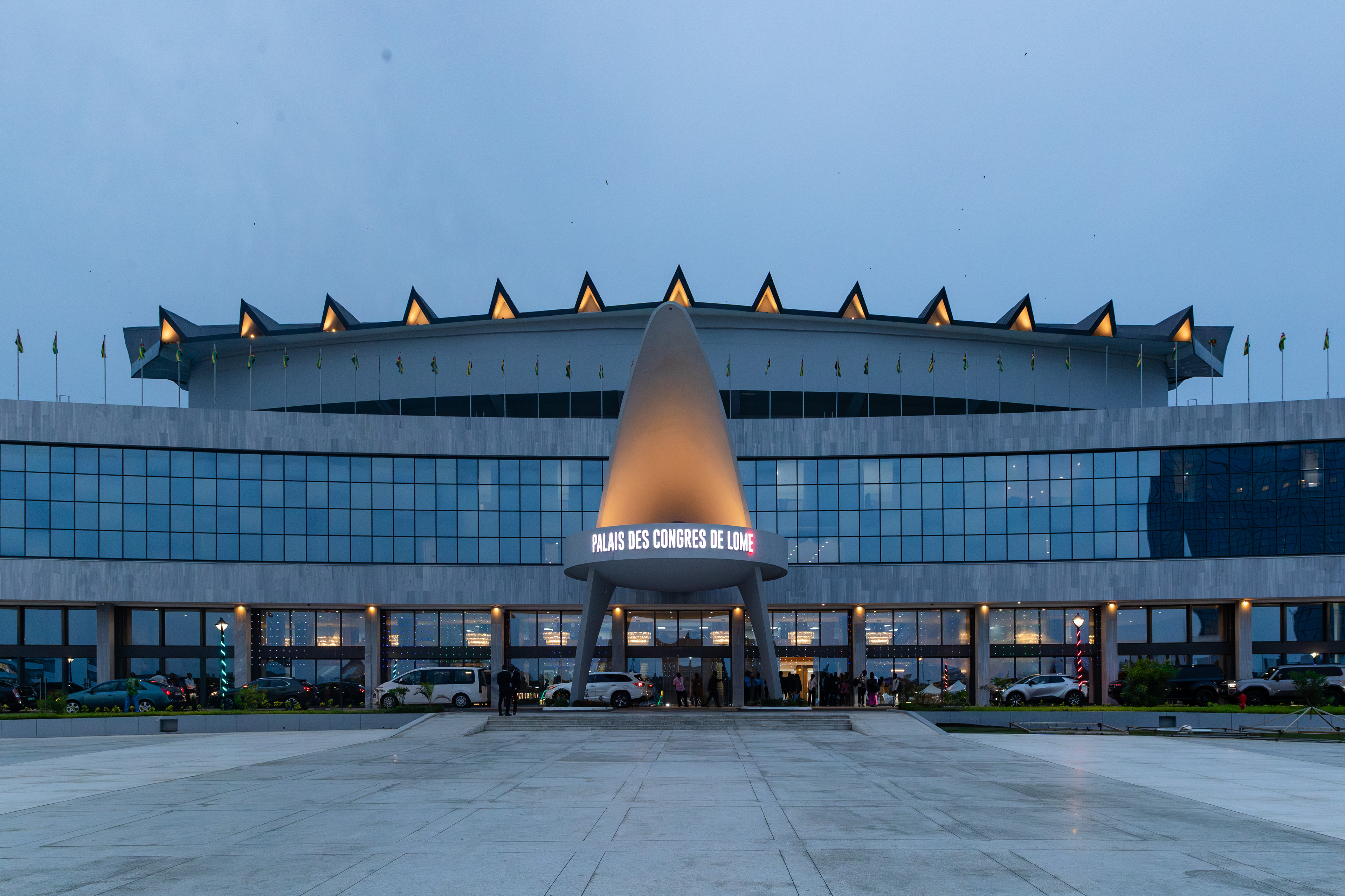 Exterior view of the Palais des Congrès in Lomé, Togo, where the opening ceremony of the 9th Pan-African Congress was held on 8 December 2025.