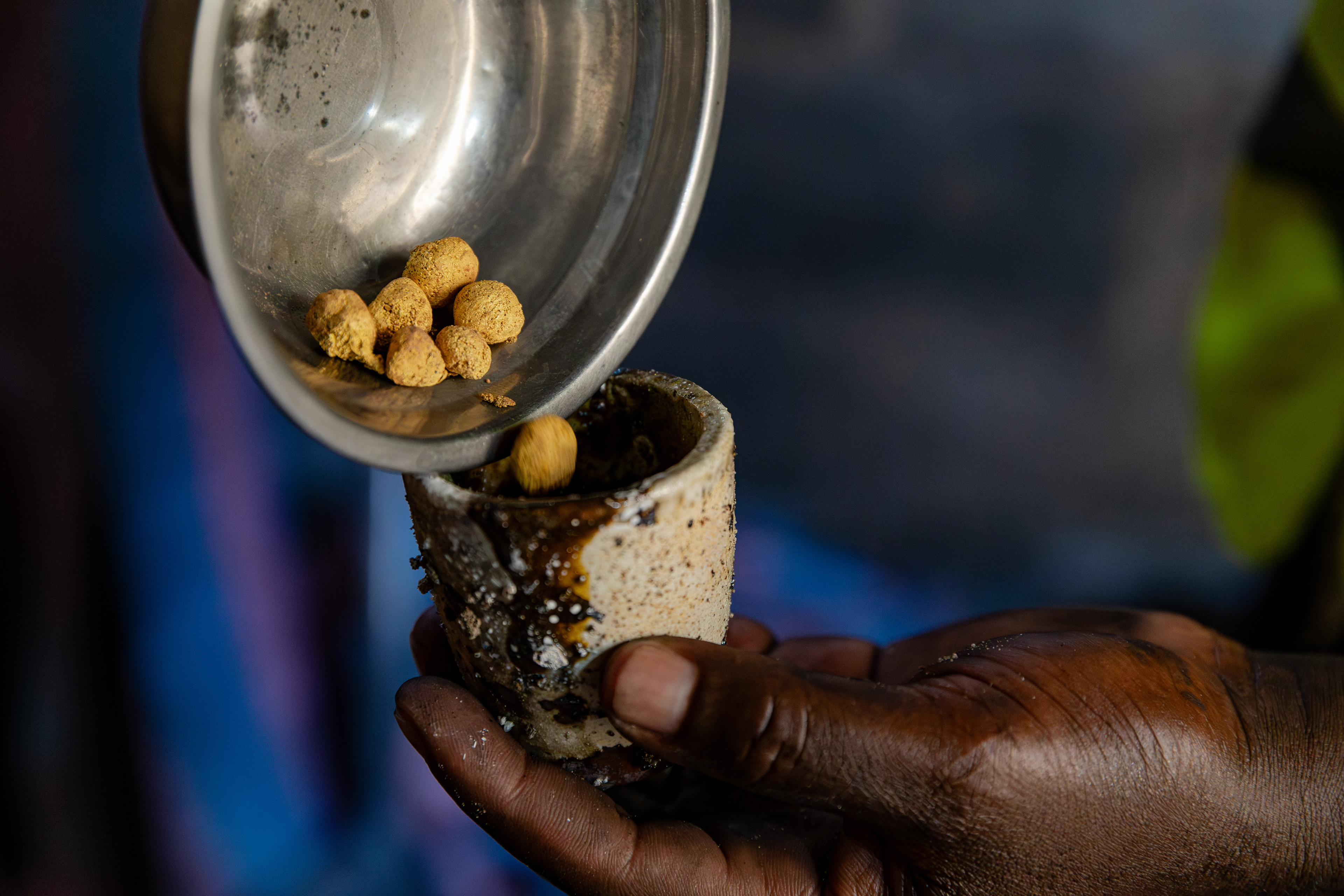 Gold concentrate pellets collected before smelting and purification.