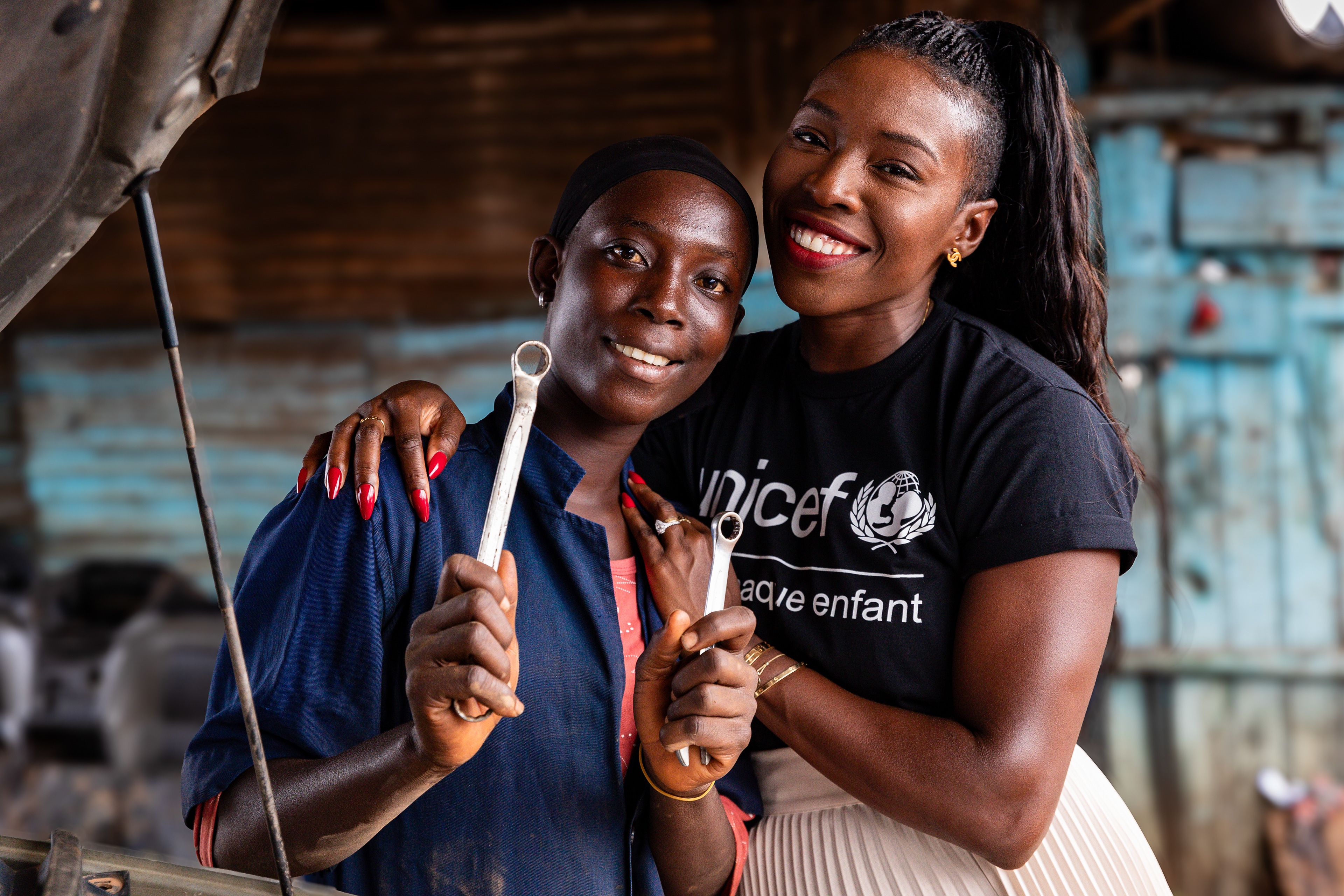 During her visit to San Pedro, South-West Côte d’Ivoire, on 14th October 2024, UNICEF Ambassador Murielle Ahouré Demps meets 16-year-old Bernadette, who is pursuing her dream of becoming an automotive electrician.Captured by Miléquêm Diarassouba, Photojournalist West Africa.
