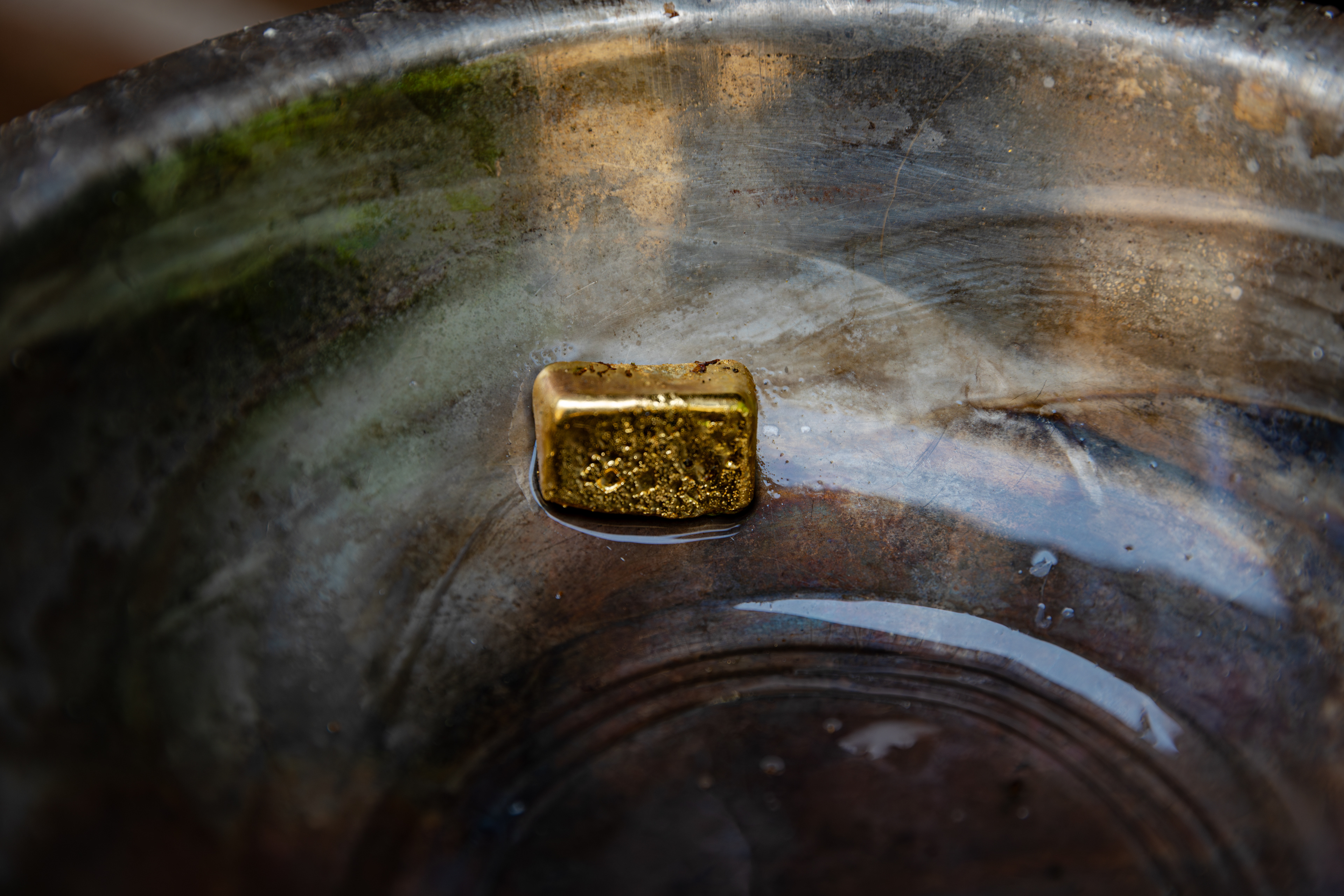 The finished gold bar after refining and casting at the artisanal mine in Dabakala, Côte d’Ivoire.