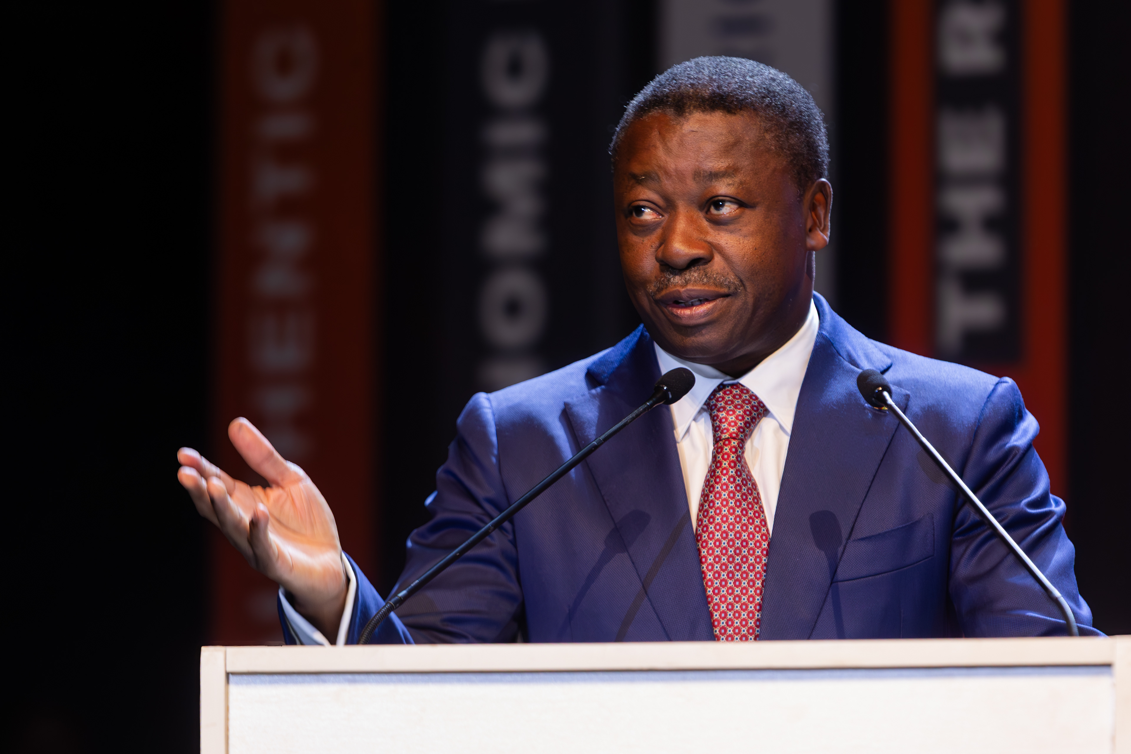 His Excellency Faure Essozimna Gnassingbé, President of the Council of Togo and the highest authority of the State, delivers his address at the opening ceremony of the 9th Pan-African Congress in Lomé, Togo, on 8 December 2025. UNFPA works with national and regional partners to strengthen reproductive health systems, promote gender equality, and support initiatives benefiting women, girls and young people.