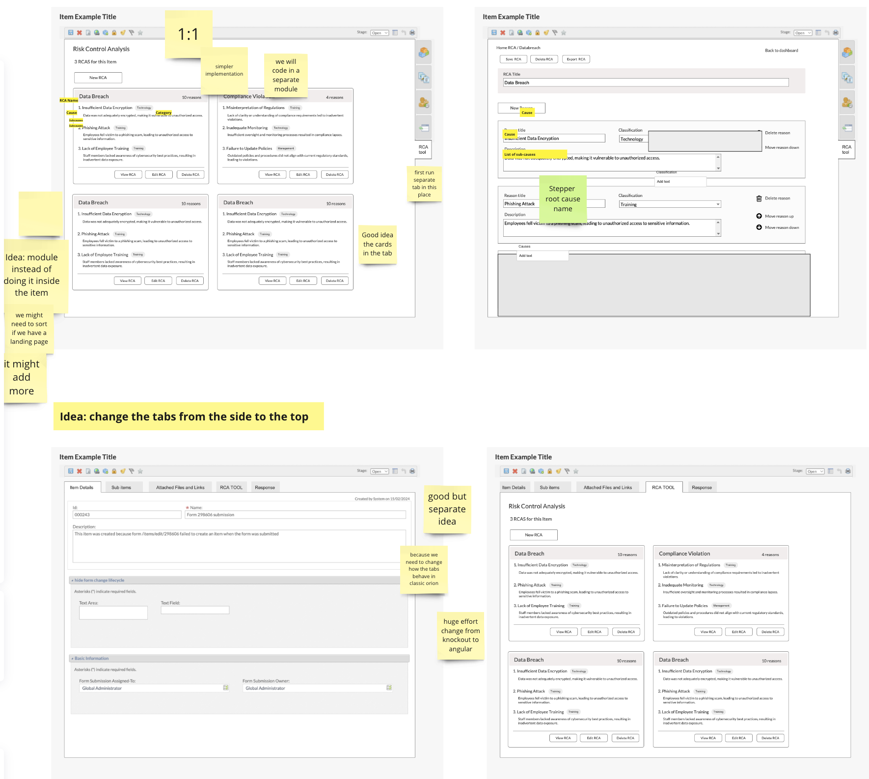 A set of wireframes in low fidelity for the new feature
