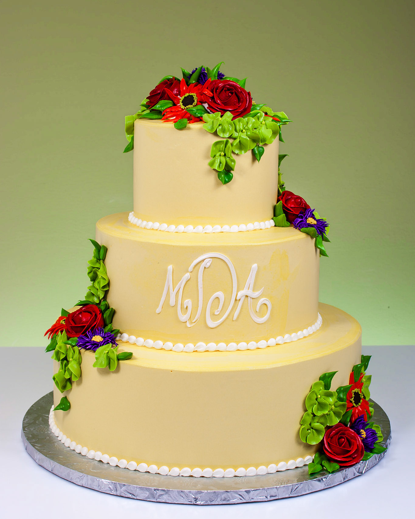 Monogram Garden Wedding Cake
